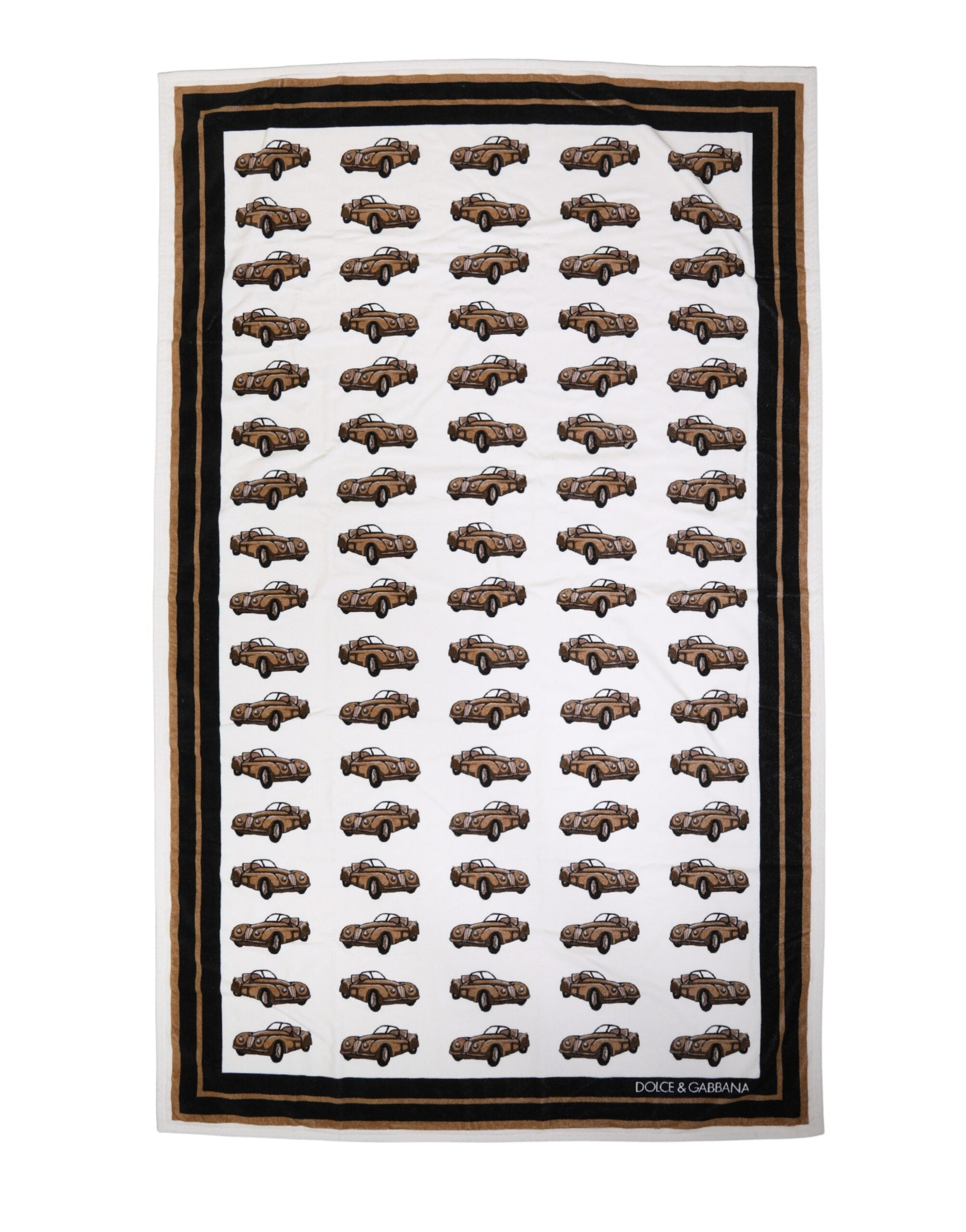 Dolce & Gabbana Strandtuch Weiß Baumwolle Auto Grafikprint 115cm x 180cm-1