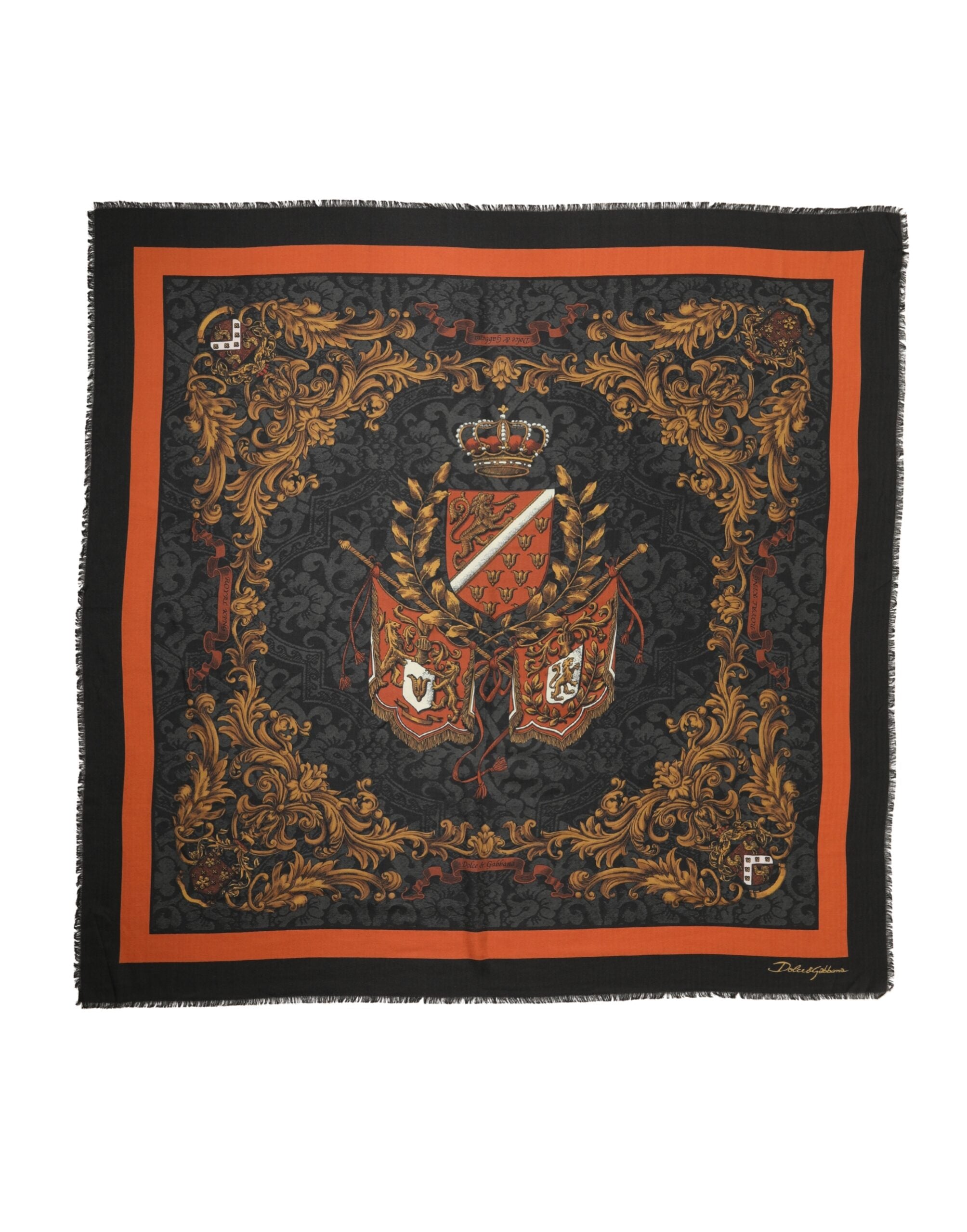 Dolce & Gabbana Multicolor Cashmere Scarf with Crest Print, 272 cm x 132 cm-2