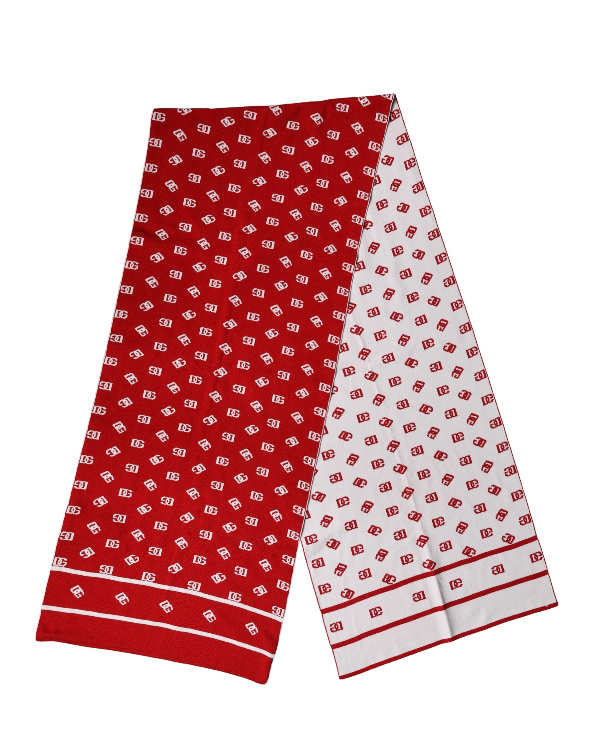 Dolce & Gabbana Logo-Print Silk Scarf in Red and White 201cm x 40.5cm Men's Scarf-2