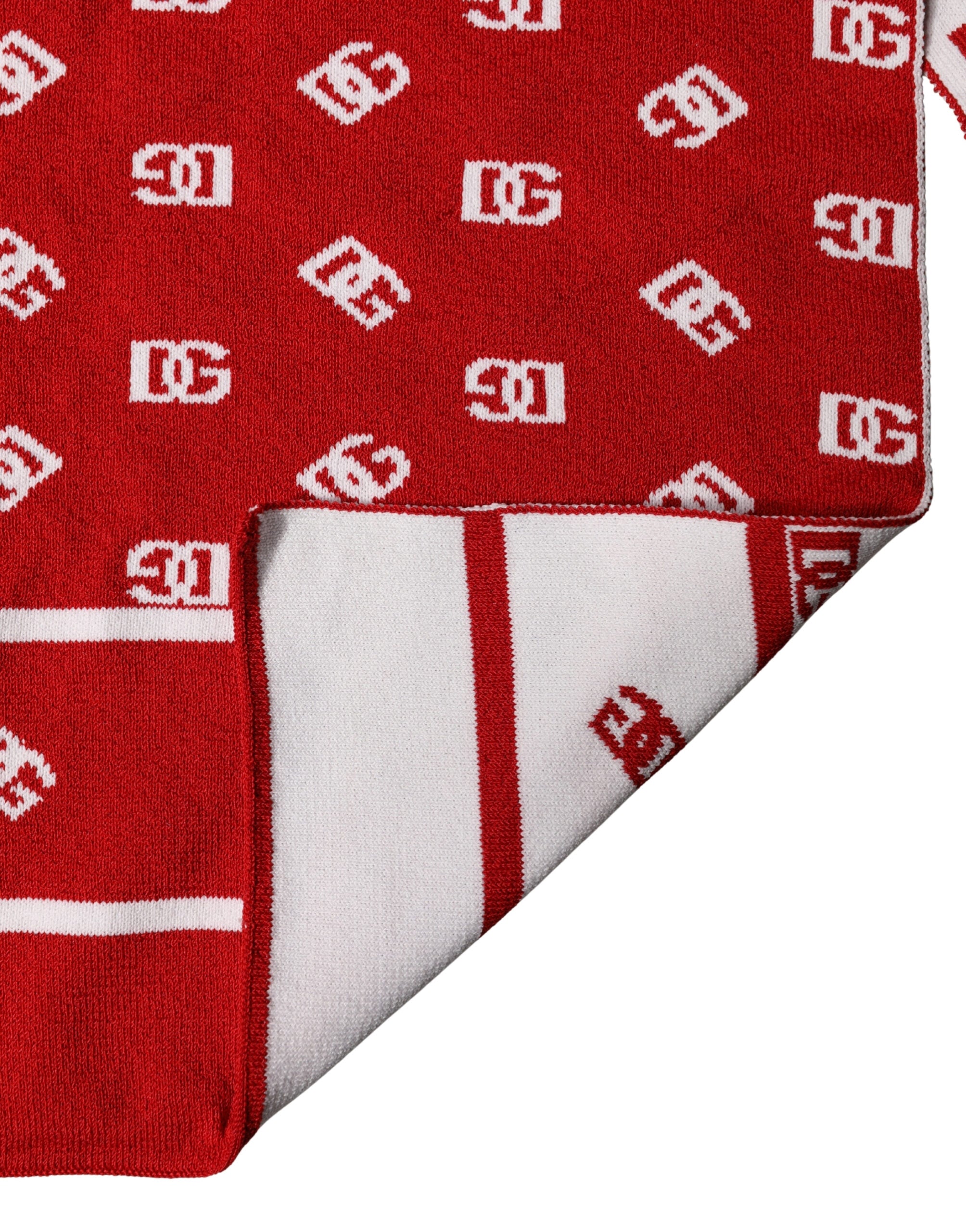 Dolce & Gabbana Logo-Print Silk Scarf in Red and White 201cm x 40.5cm Men's Scarf-3