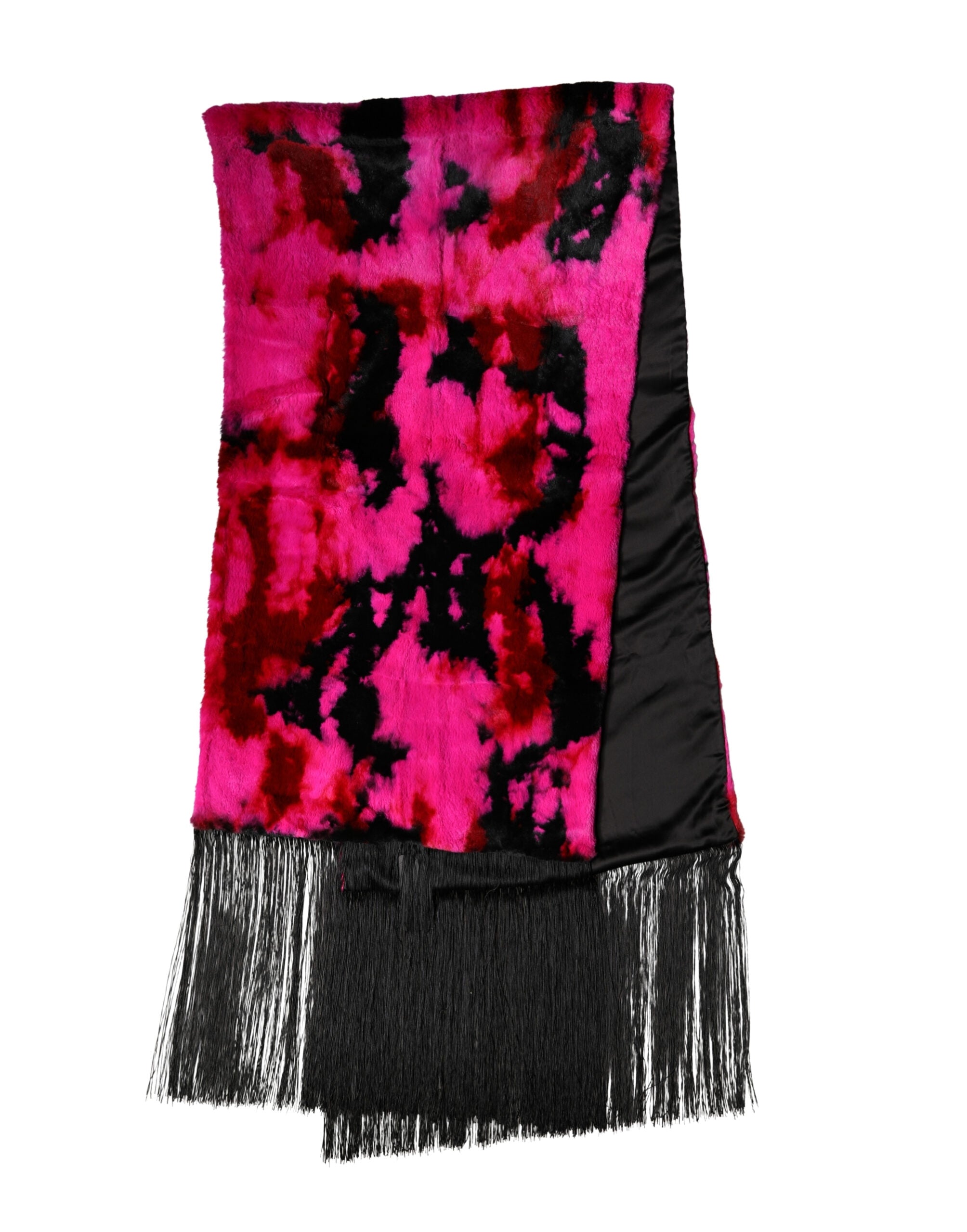 Dolce & Gabbana Pink Black Faux Fur Neck Wrap Fringes 200cm x 59cm Scarf-2