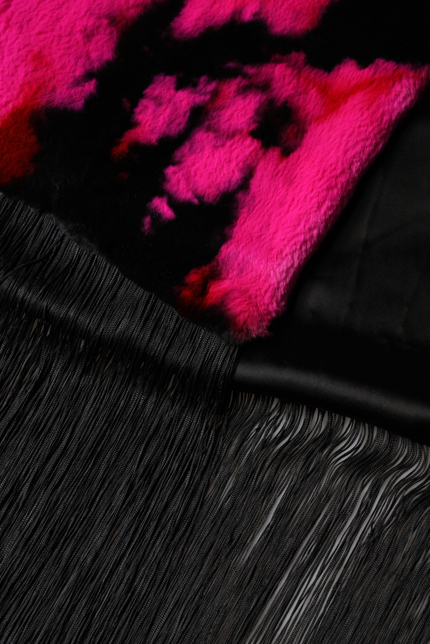 Dolce & Gabbana Pink Black Faux Fur Neck Wrap Fringes 200cm x 59cm Scarf-3