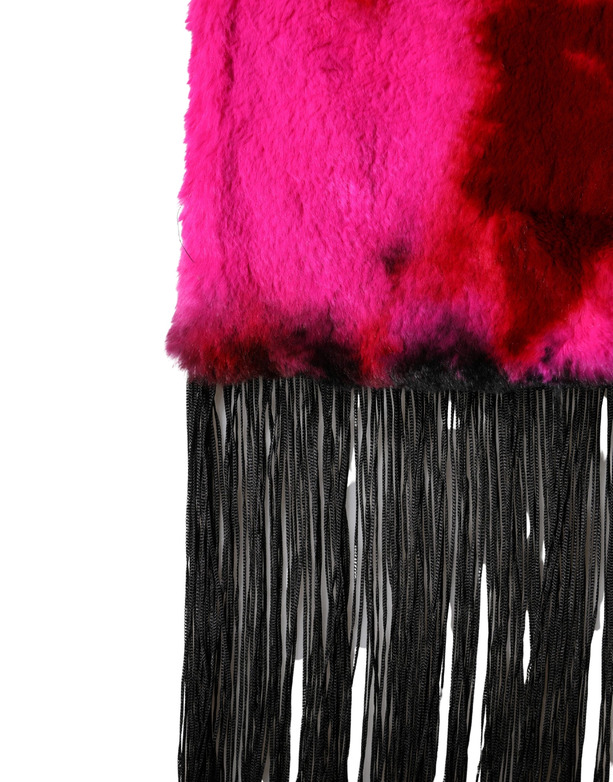 Dolce & Gabbana Pink Black Faux Fur Neck Wrap Fringes 200cm x 59cm Scarf-4