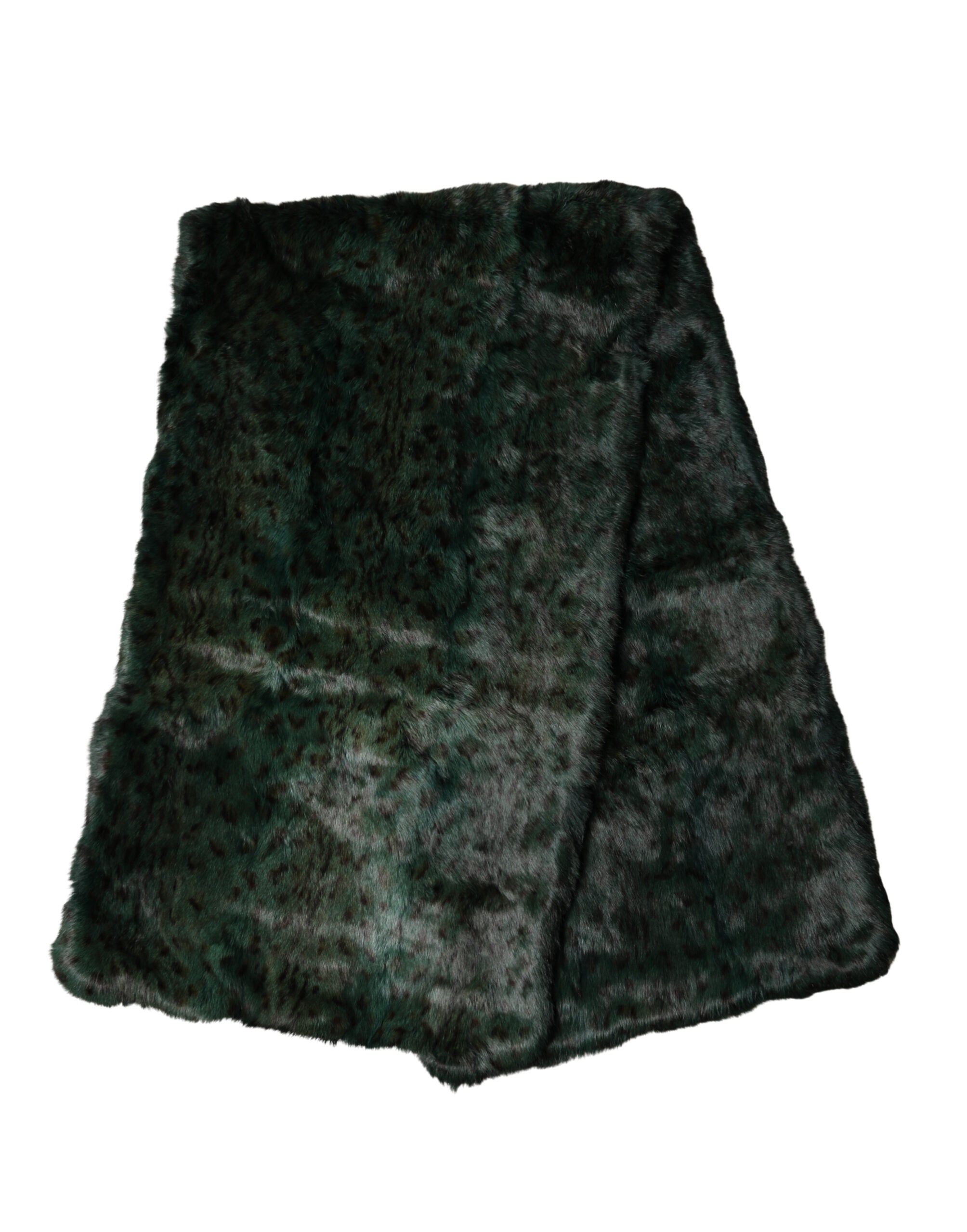 Dolce & Gabbana Black Scarf with Green Stripes and Fur Trim, 180cm x 49cm-2