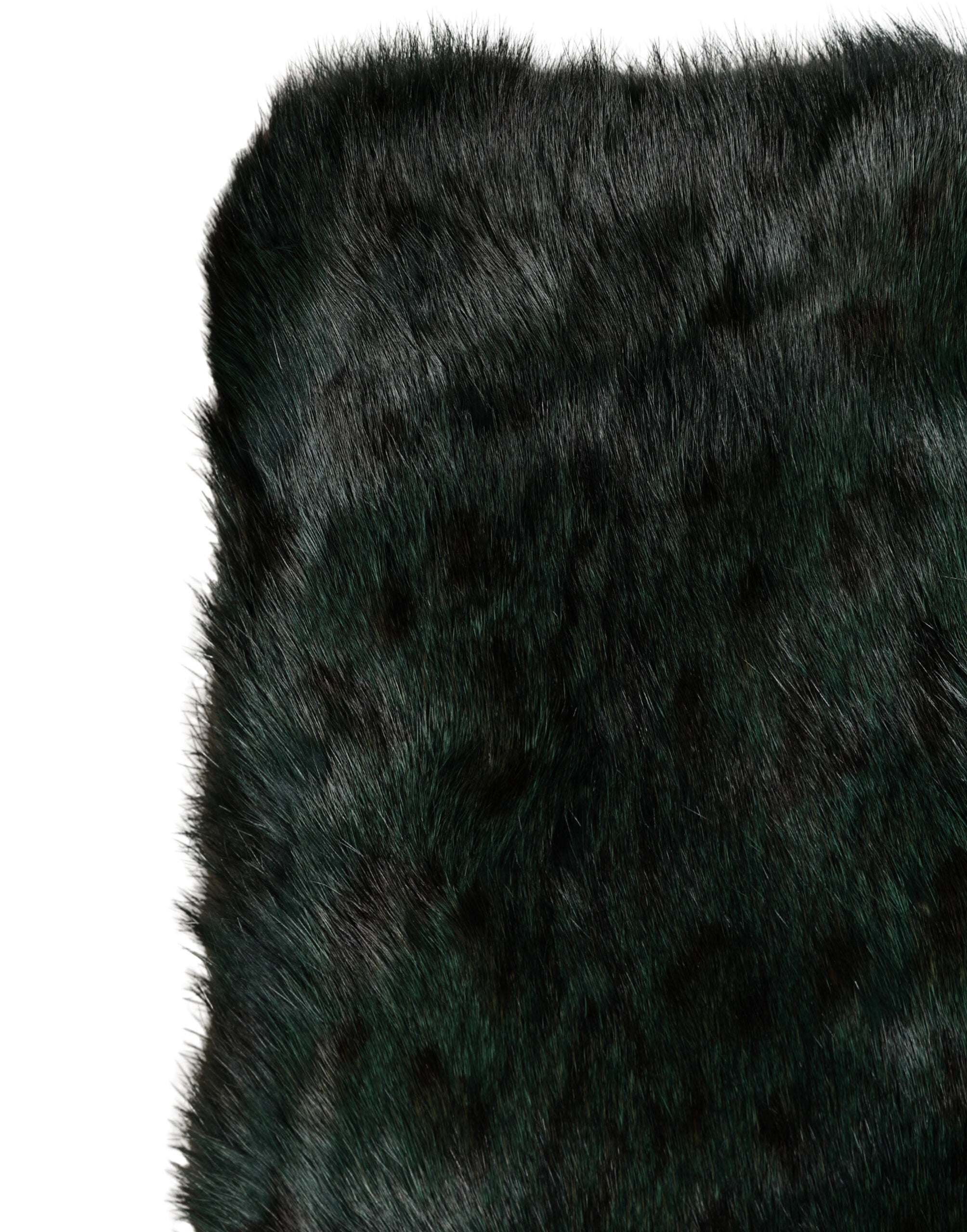 Dolce & Gabbana Black Scarf with Green Stripes and Fur Trim, 180cm x 49cm-4