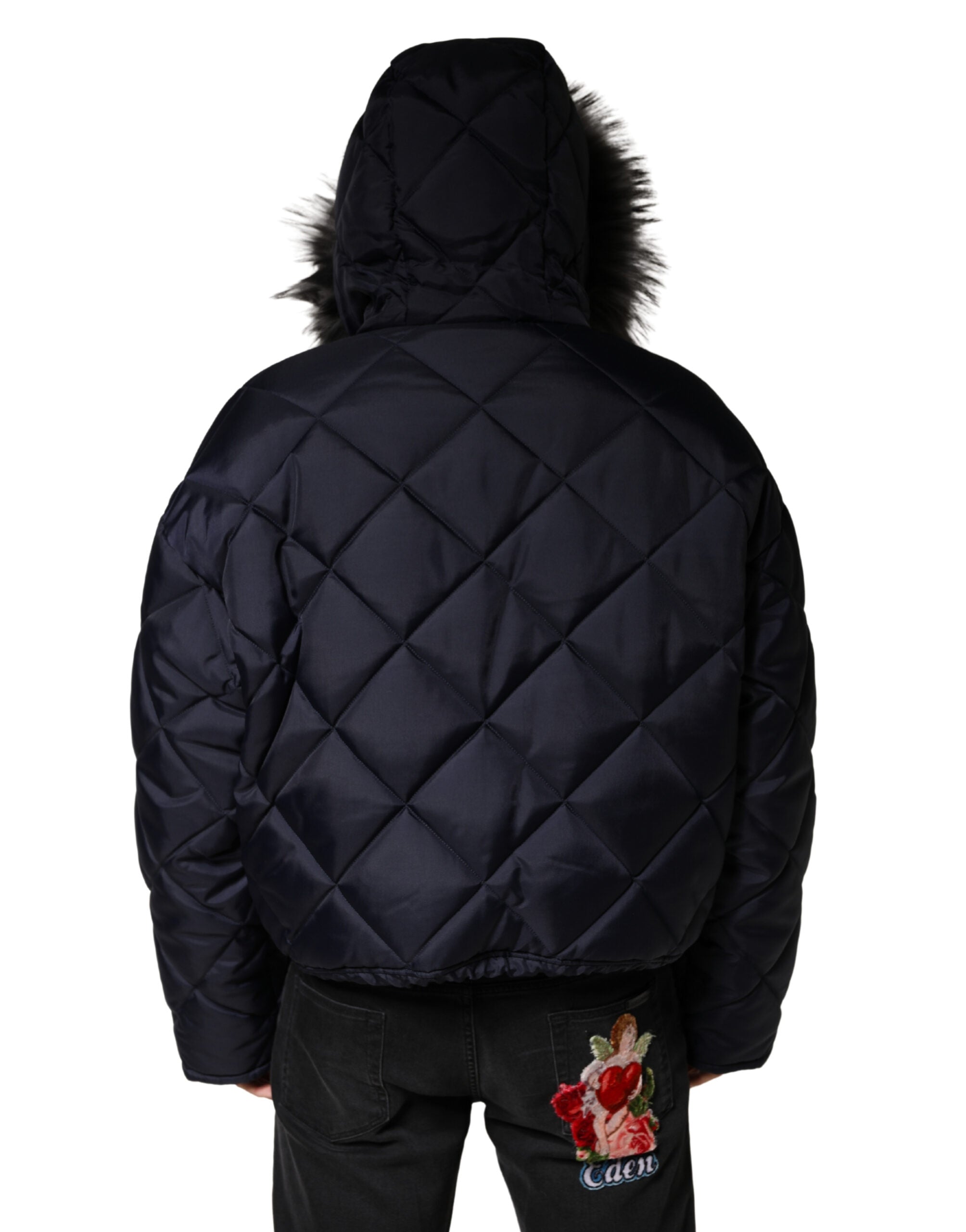 Dolce & Gabbana Black Quilted Lambskin Hooded Jacket-4