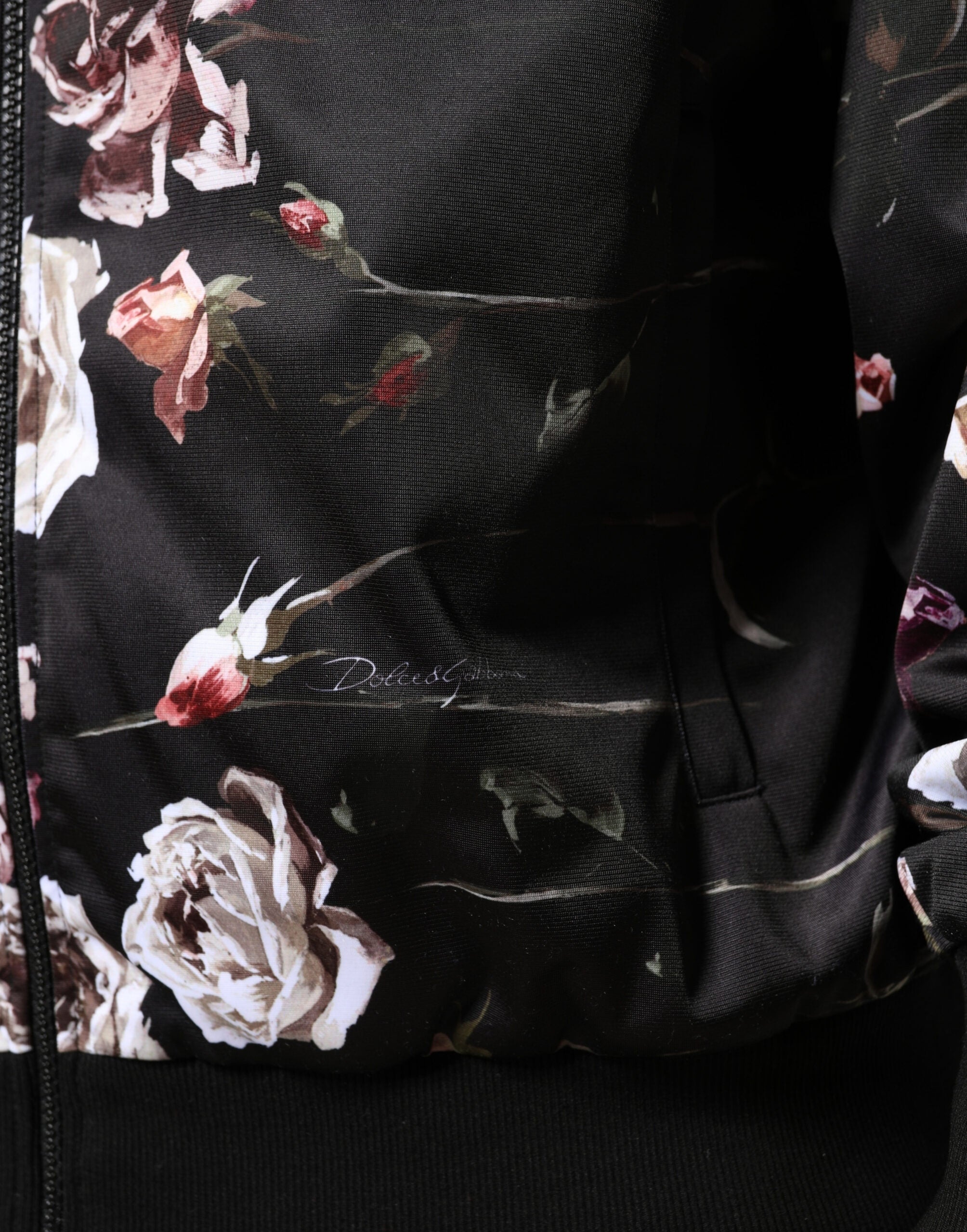 Dolce & Gabbana Black Polyester Bomber Jacket with Floral Print and Full Zip-6