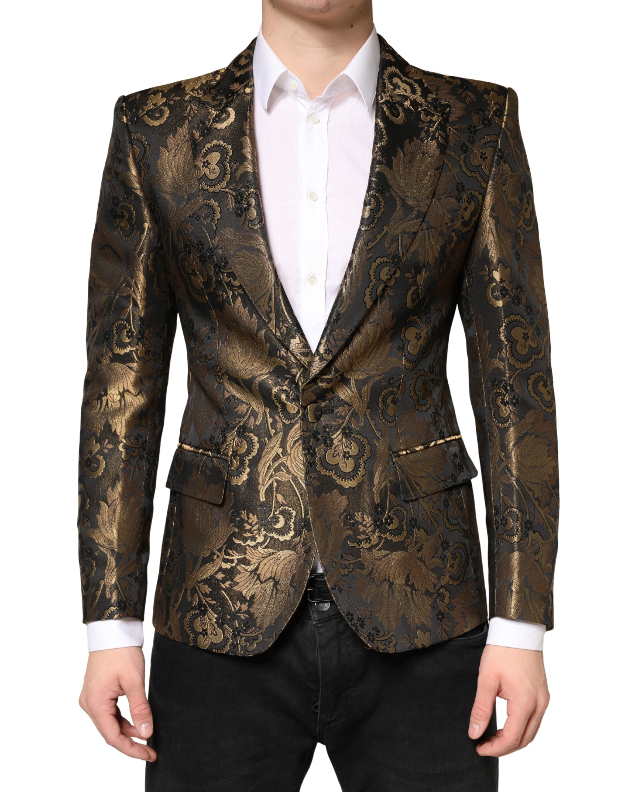 Dolce & Gabbana Goldfarbener Jacquard-Sakko mit einem Knopf-1