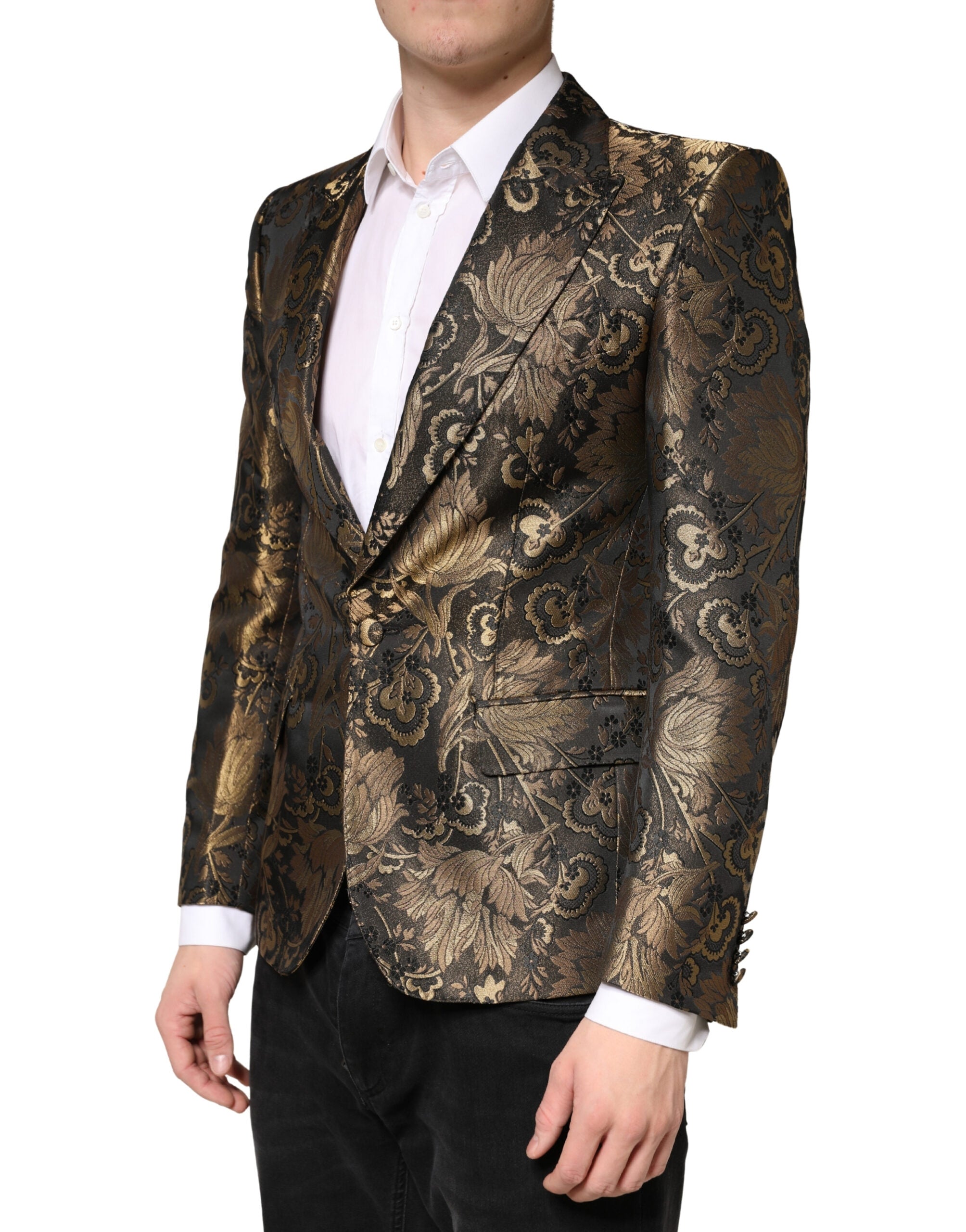 Dolce & Gabbana Goldfarbener Jacquard-Sakko mit einem Knopf-3