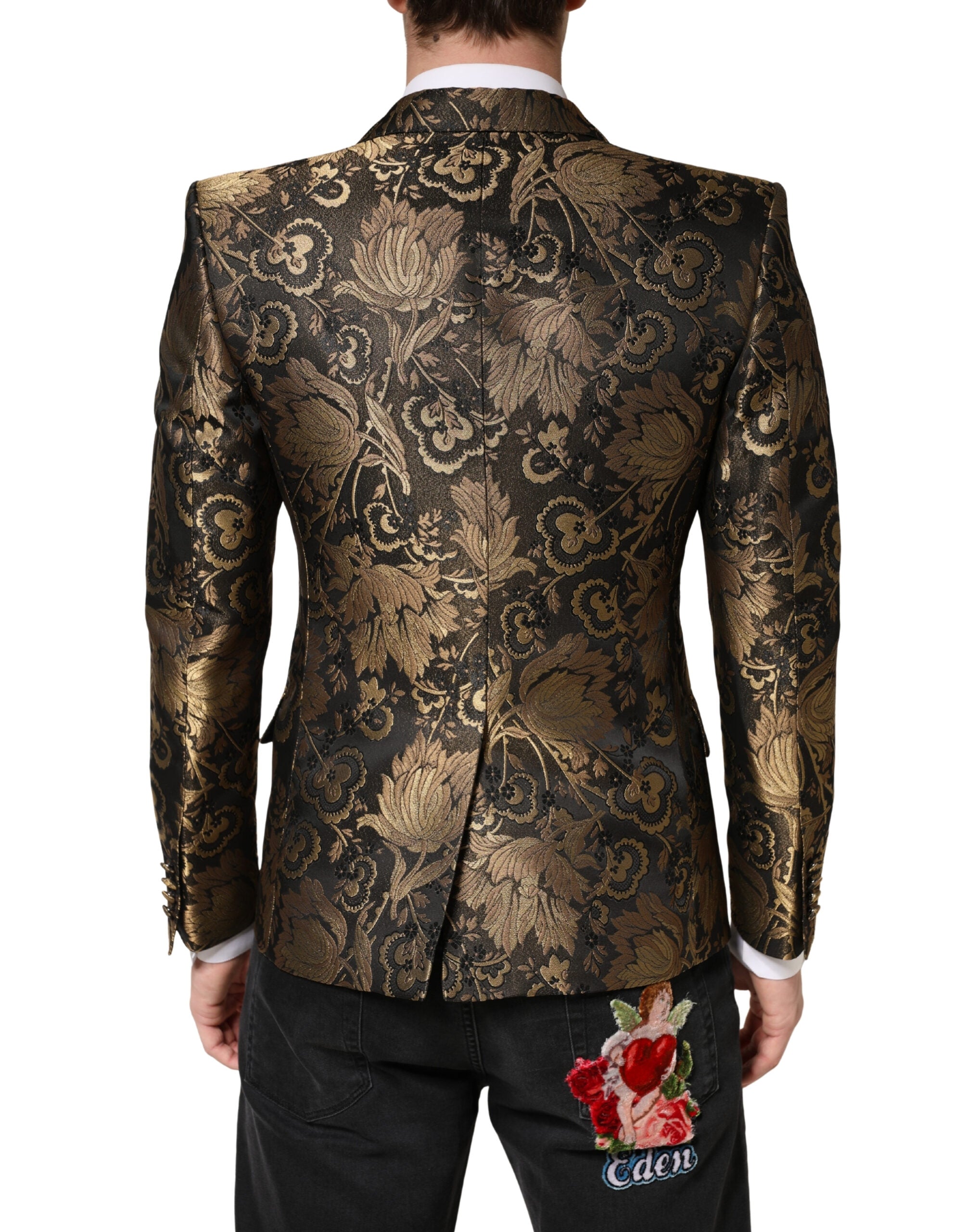 Dolce & Gabbana Goldfarbener Jacquard-Sakko mit einem Knopf-4