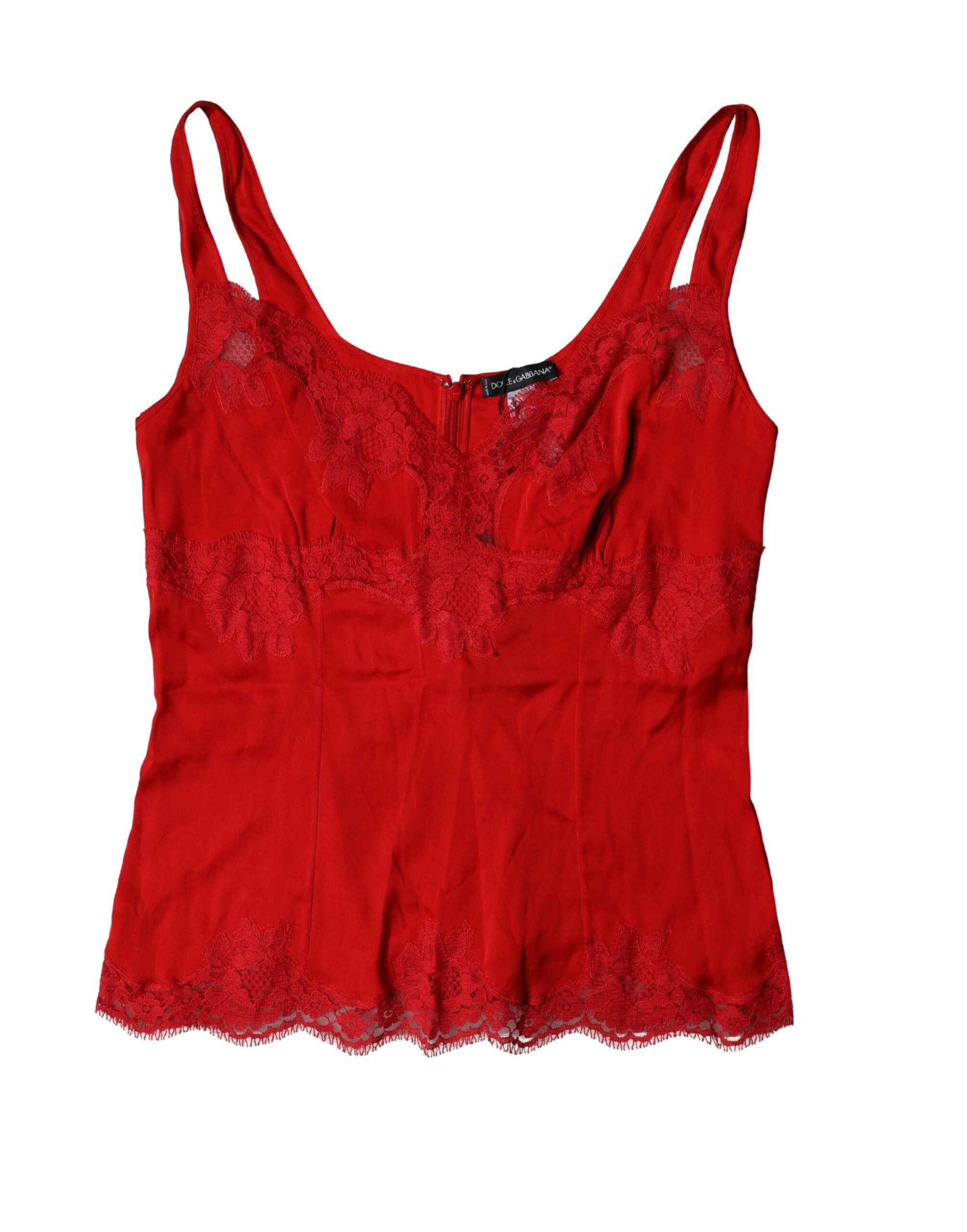 Dolce & Gabbana Red Silk Floral Lace Camisole-2