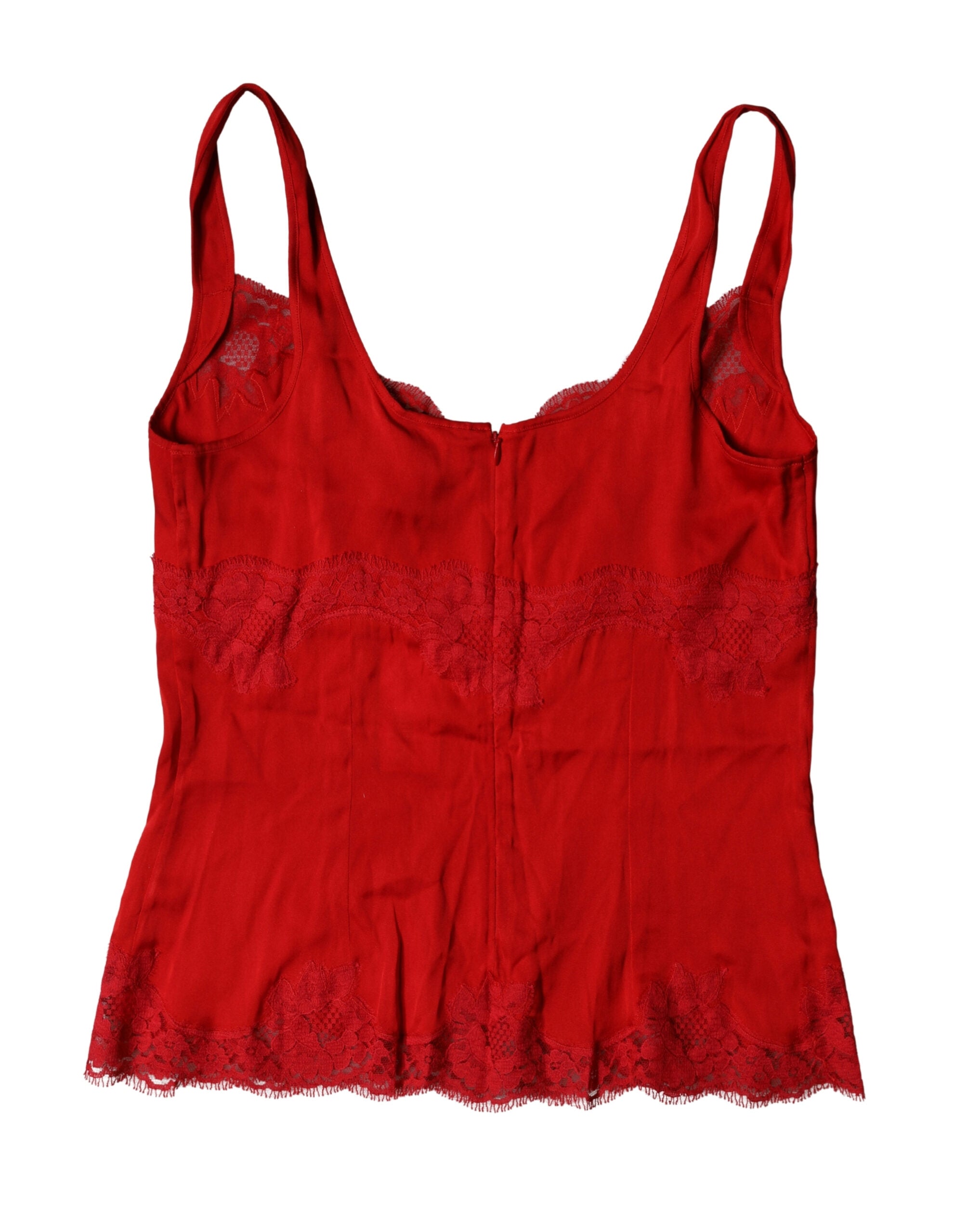 Dolce & Gabbana Red Silk Floral Lace Camisole-4