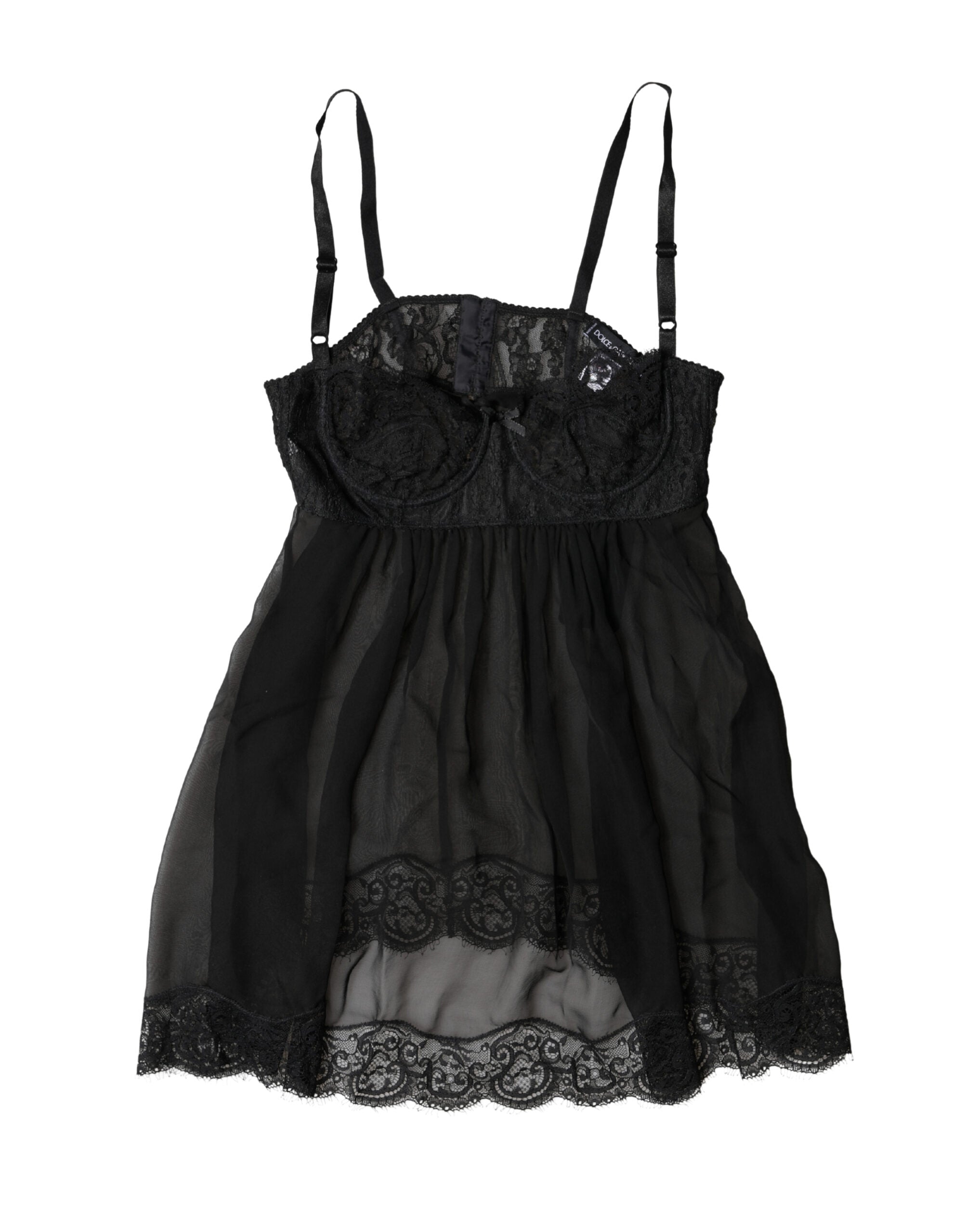 Dolce & Gabbana Black Silk Floral Lace Lingerie Top-1
