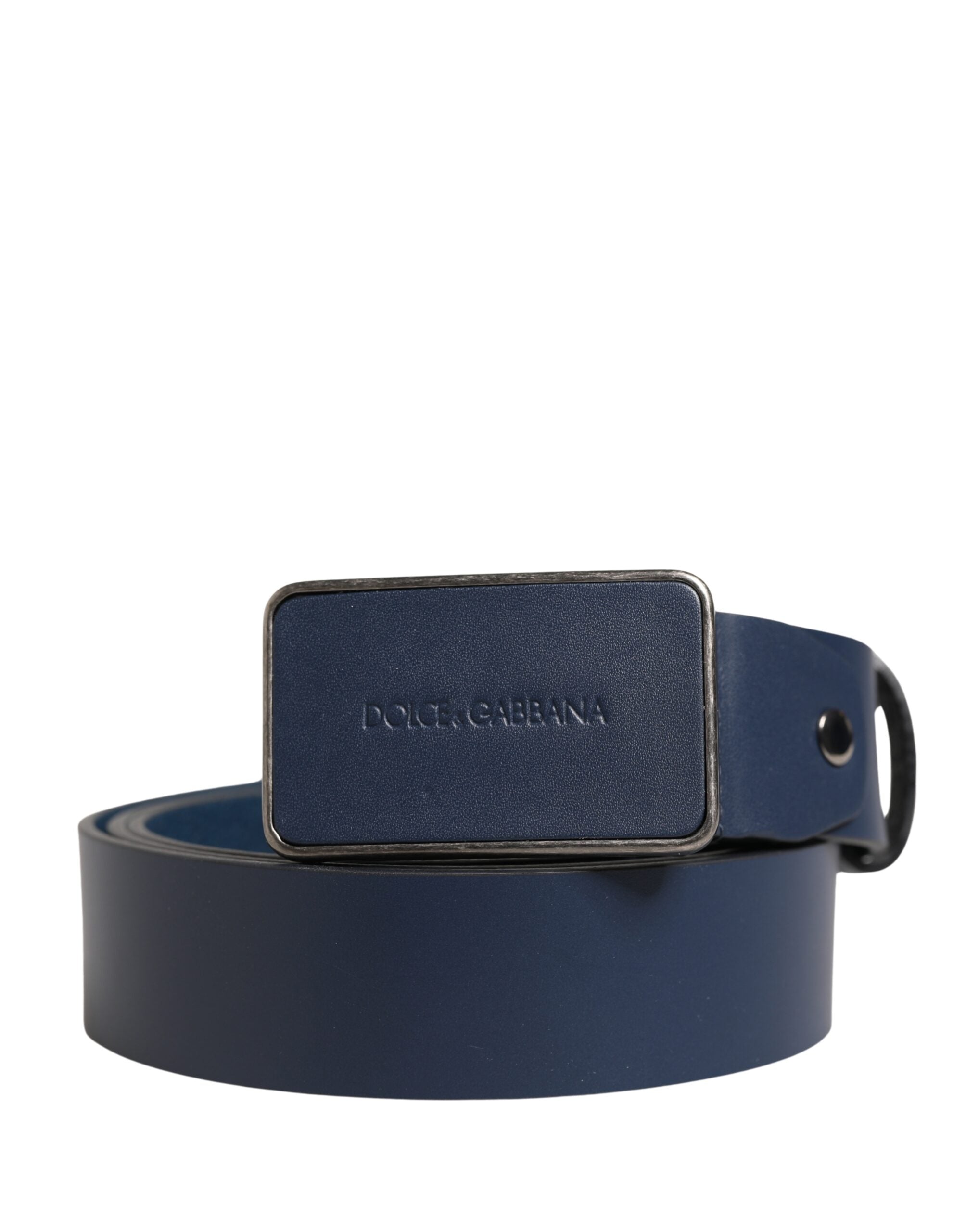 Dolce & Gabbana Men's Blue Leather Logo Belt with Metal Buckle-2