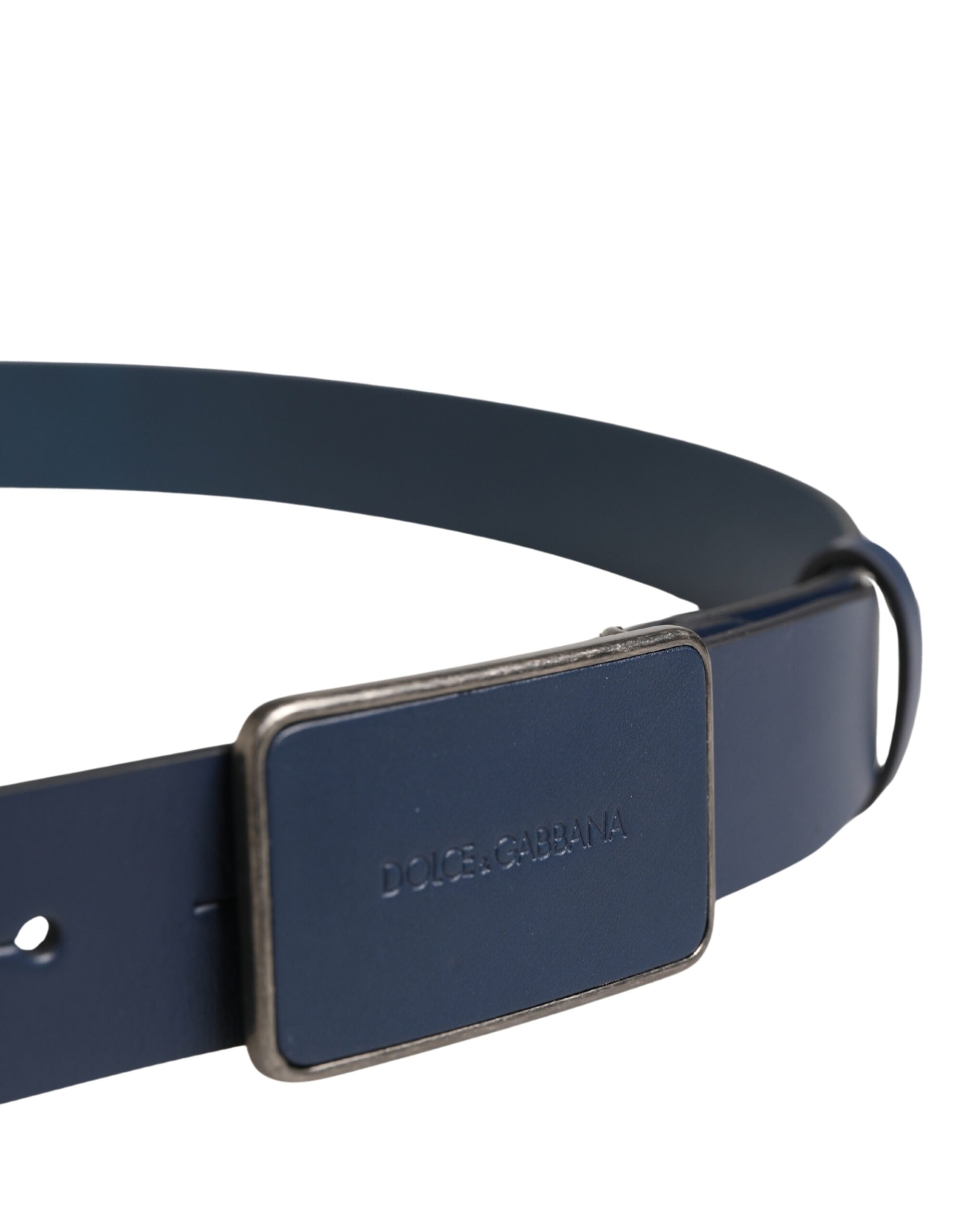 Dolce & Gabbana Men's Blue Leather Logo Belt with Metal Buckle-4