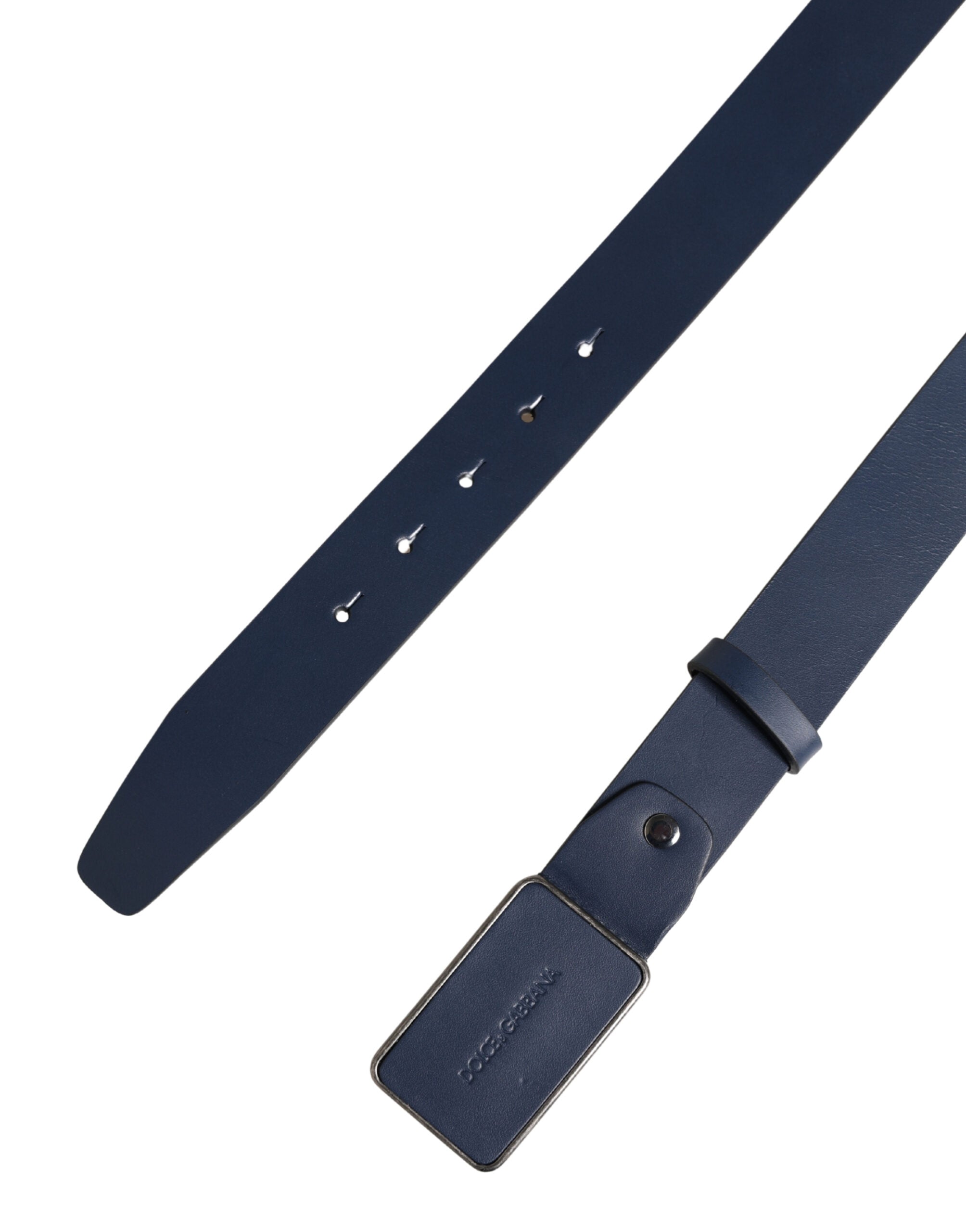 Dolce & Gabbana Men's Blue Leather Logo Belt with Metal Buckle-7
