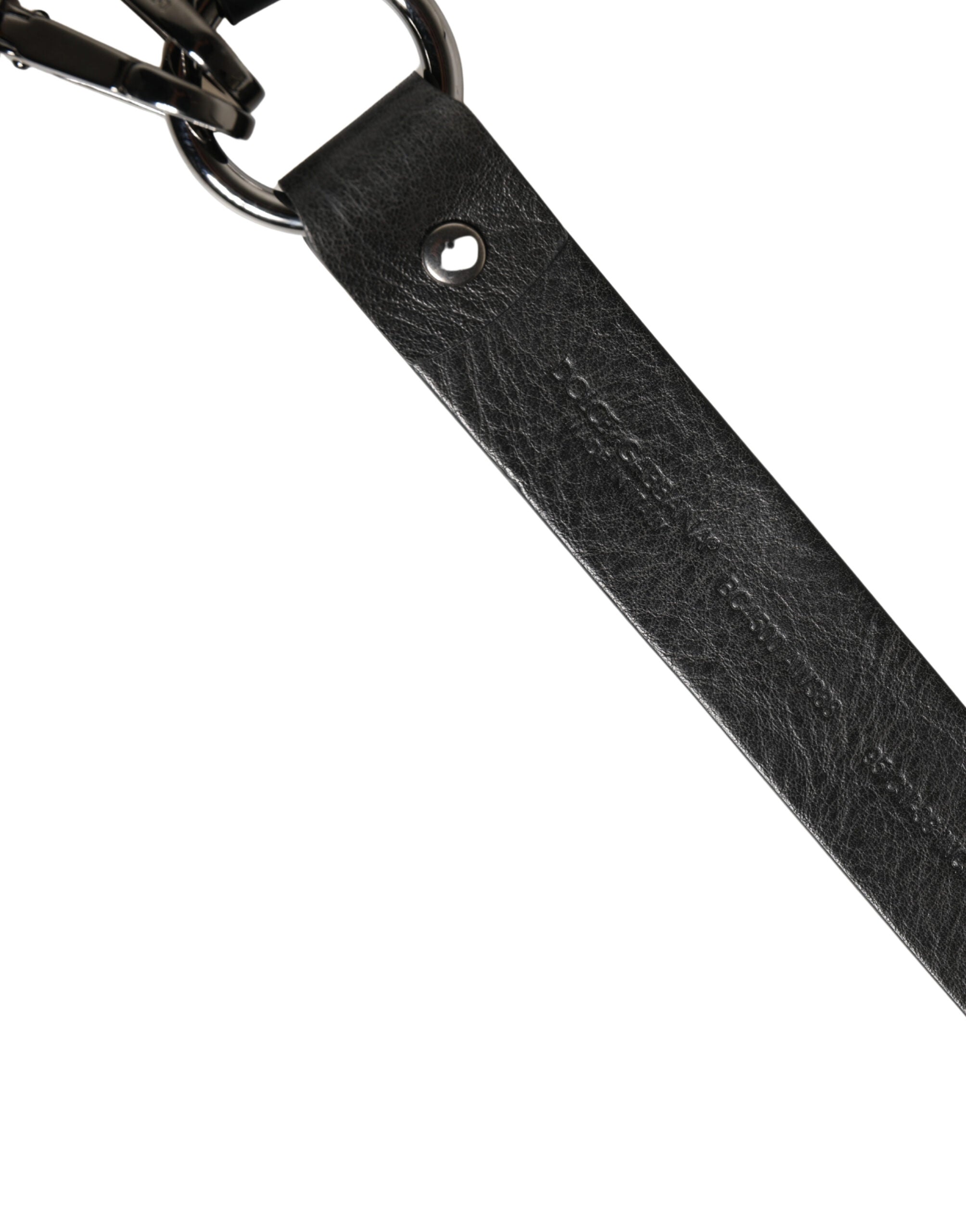 Dolce & Gabbana Schwarzer Ledergürtel mit silberner Kette für Herren-3