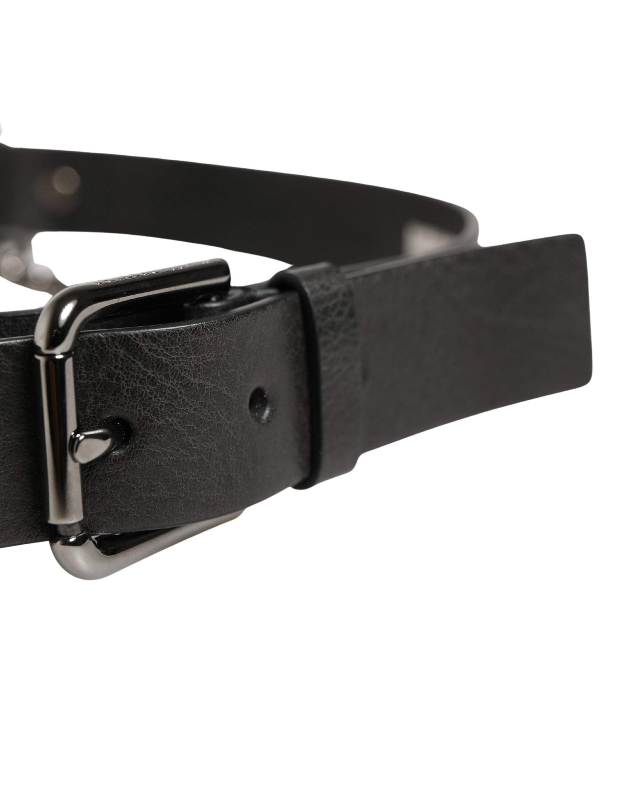 Dolce & Gabbana Schwarzer Ledergürtel mit silberner Kette für Herren-5