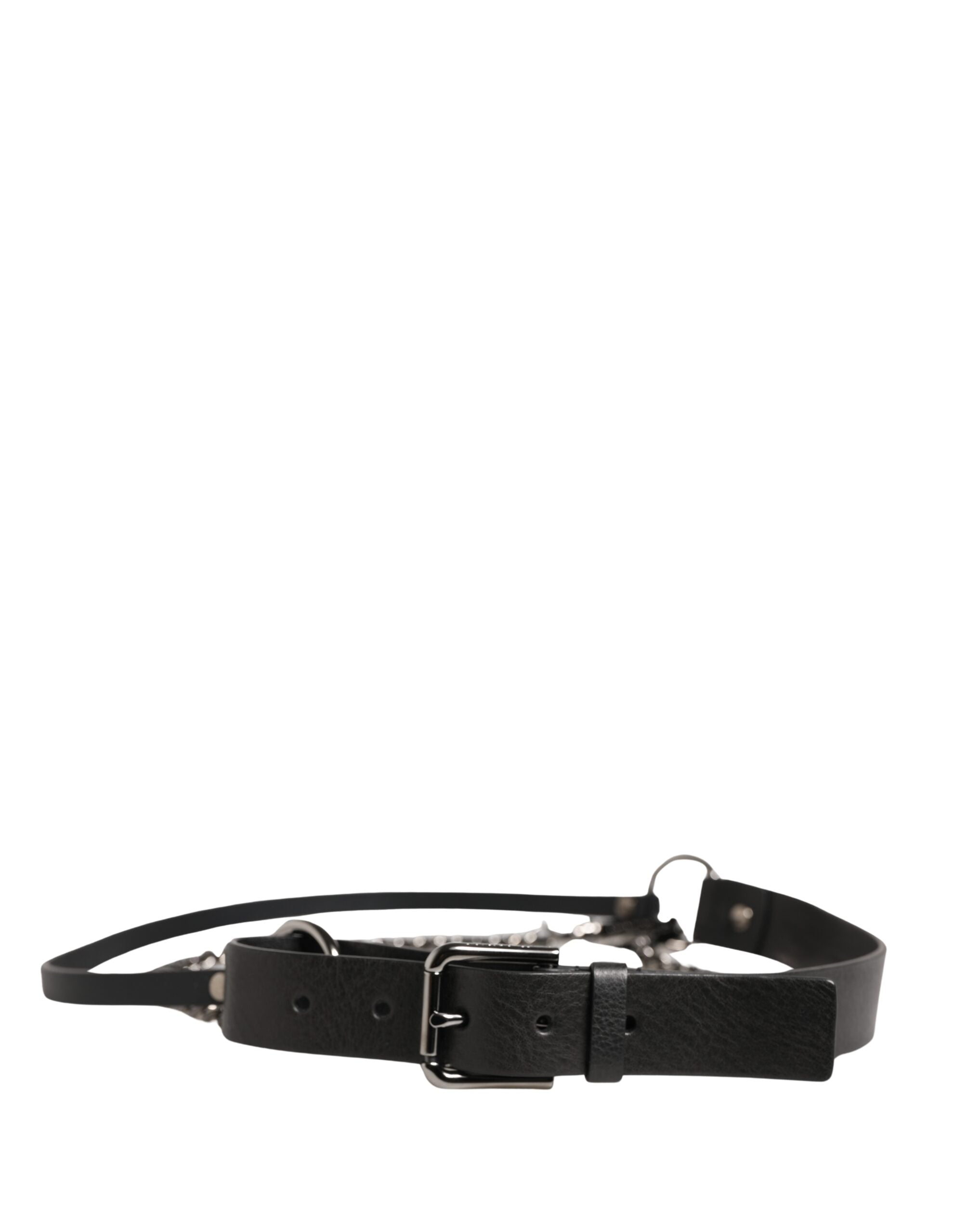 Dolce & Gabbana Schwarzer Ledergürtel mit silberner Kette für Herren-1