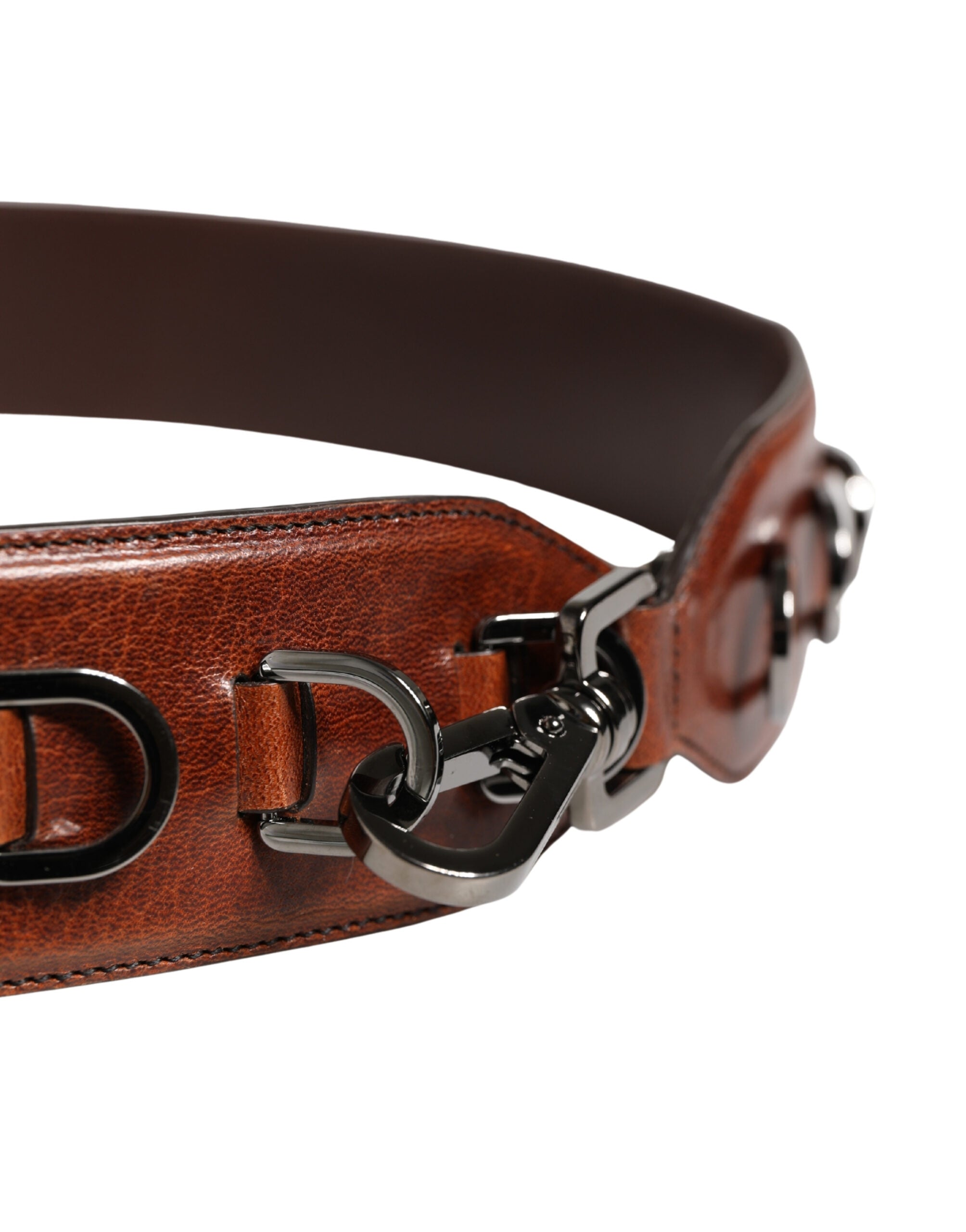 Dolce & Gabbana Brauner Pferdeleder-Samt-Taschen-Schultergurt-5