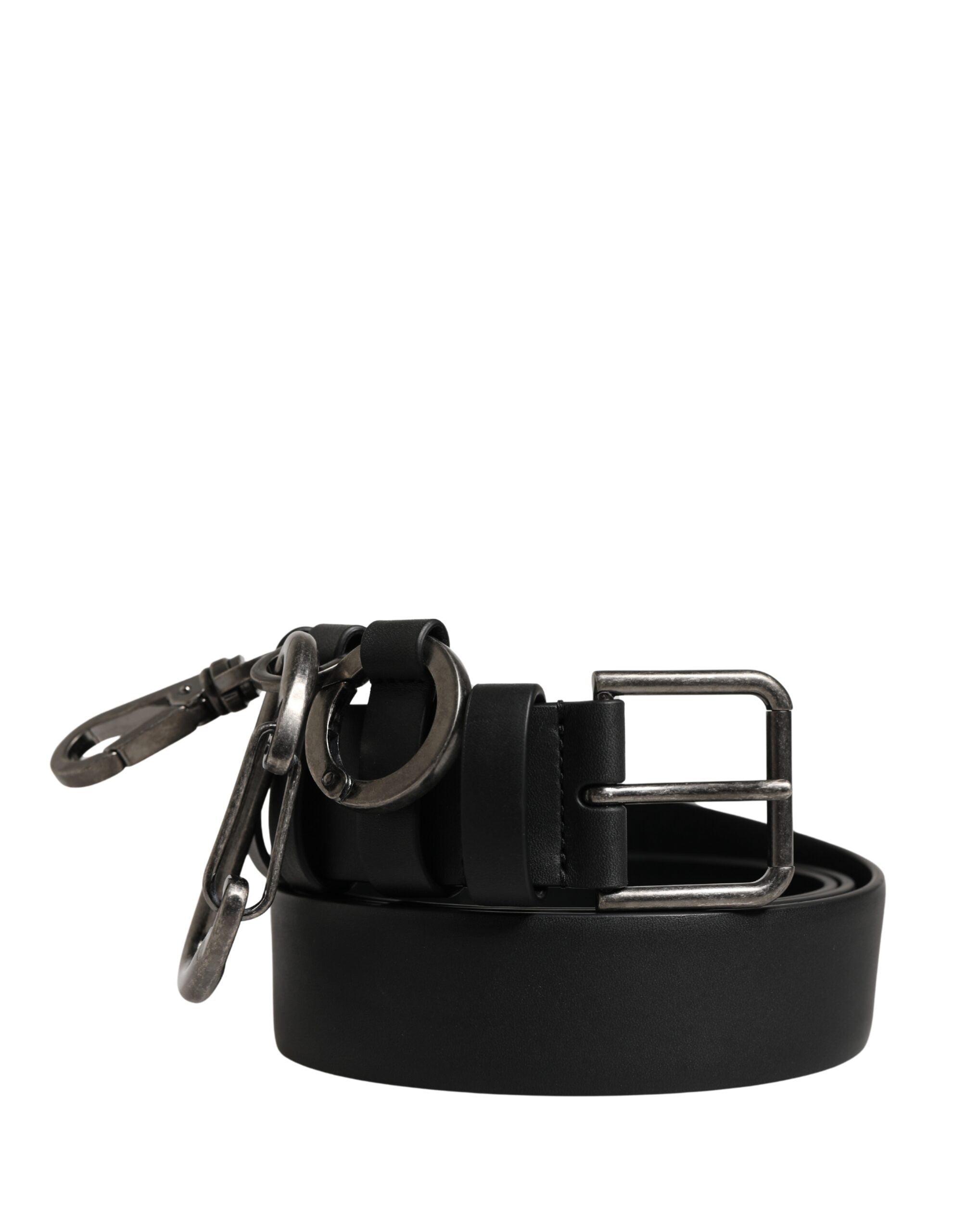 Dolce & Gabbana Black Calfskin Belt with Silver Metal Buckle-1