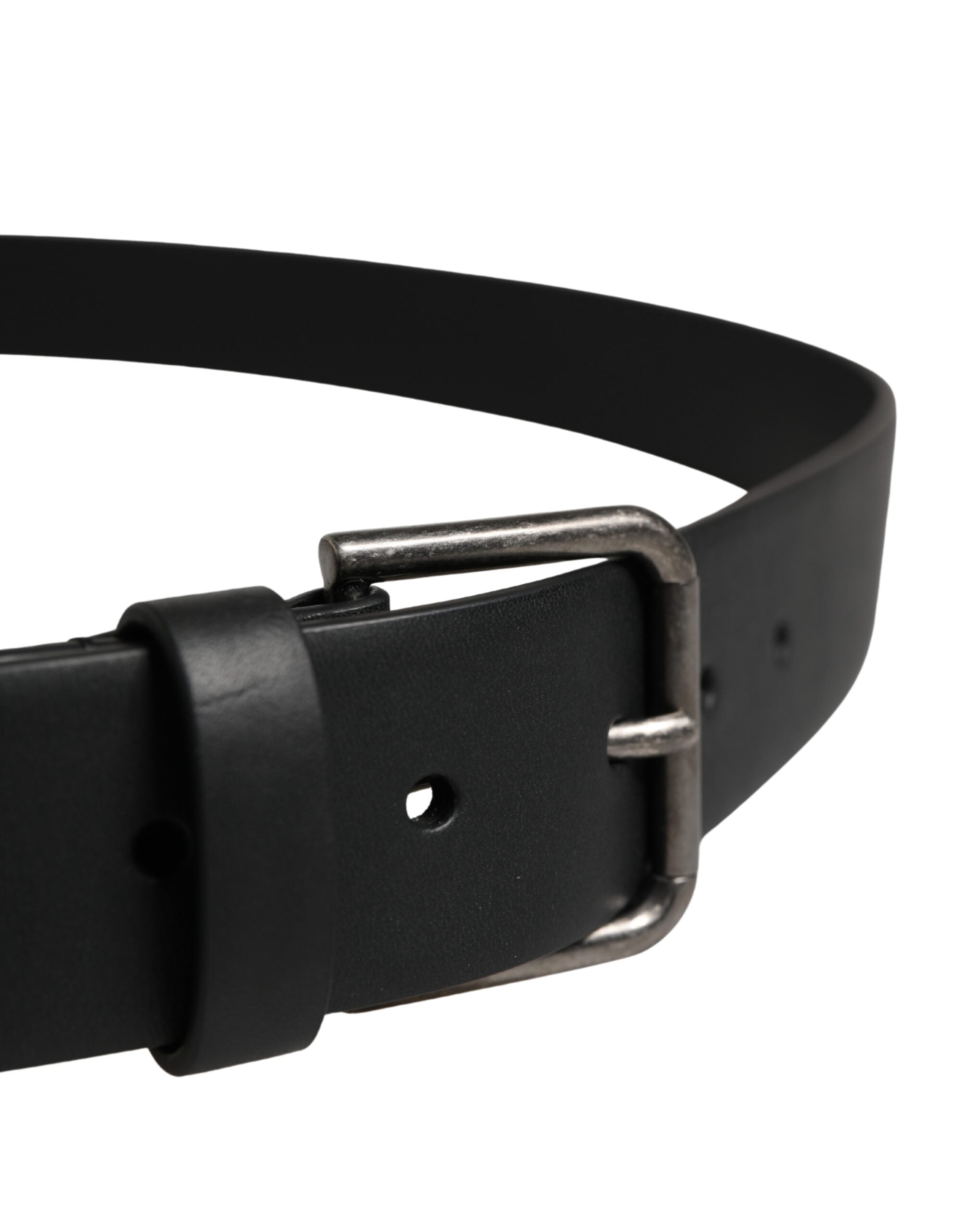 Dolce & Gabbana Black Calfskin Belt with Silver Metal Buckle-4