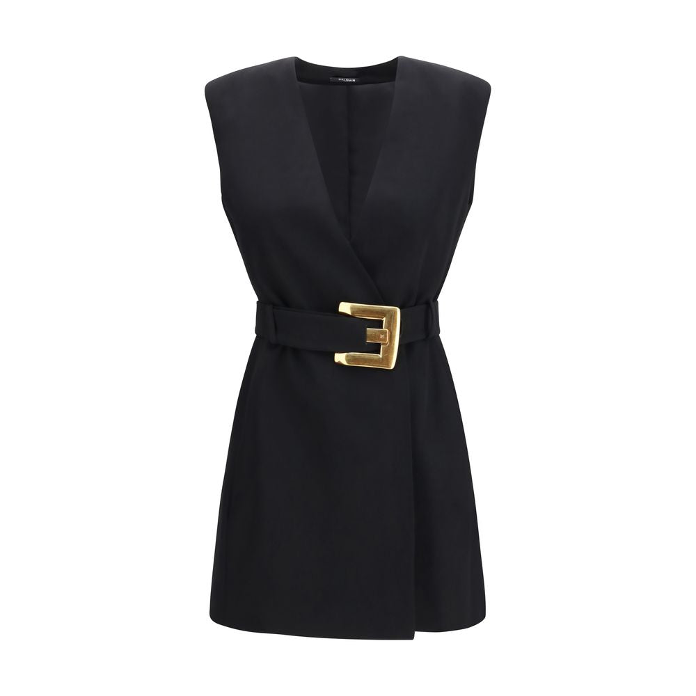 Balmain Black Fleece-Wool Cocktail Dress-1