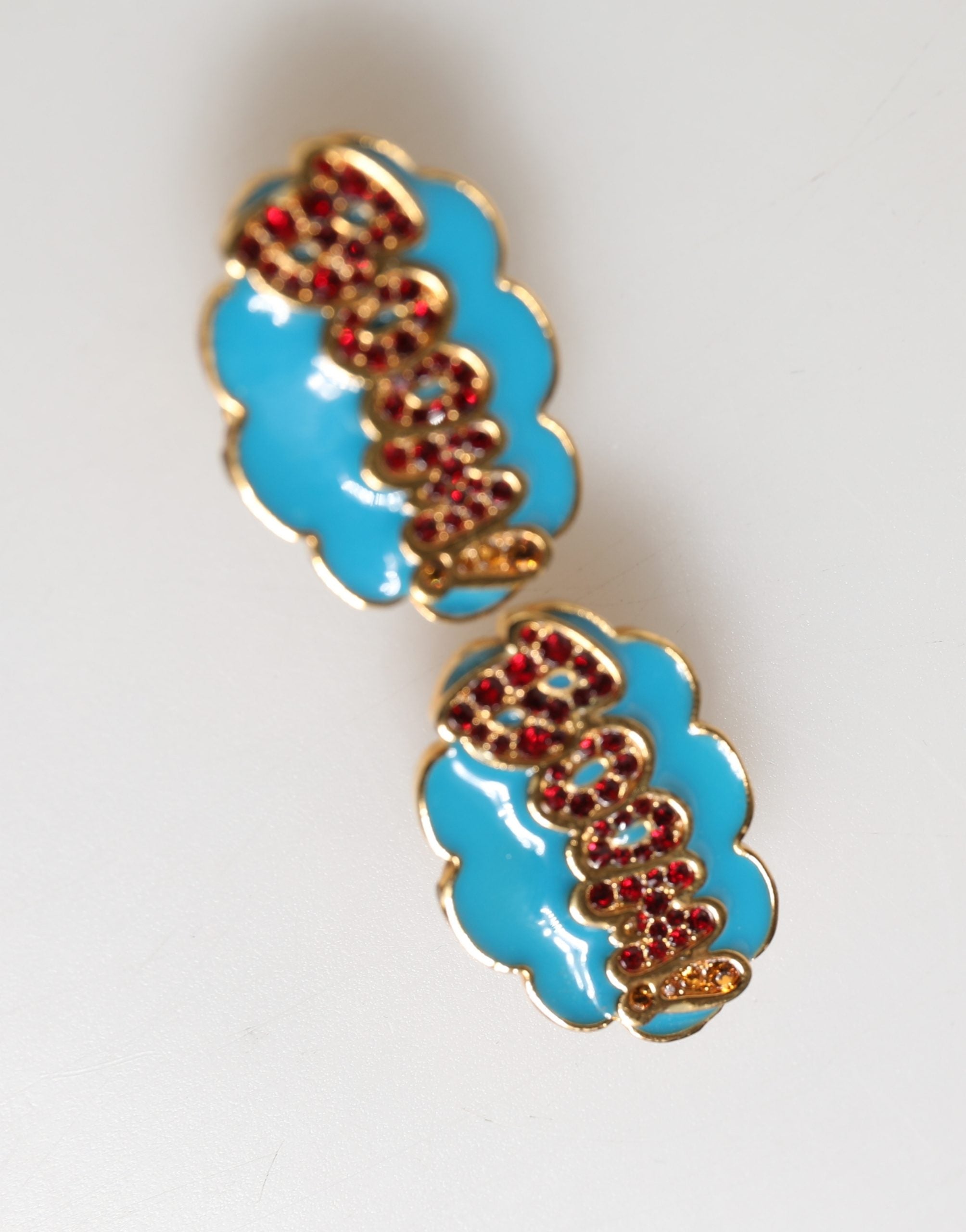 Dolce & Gabbana Gold Brass BOOM Cartoon Kristall Clip-Ohrringe für Damen-4