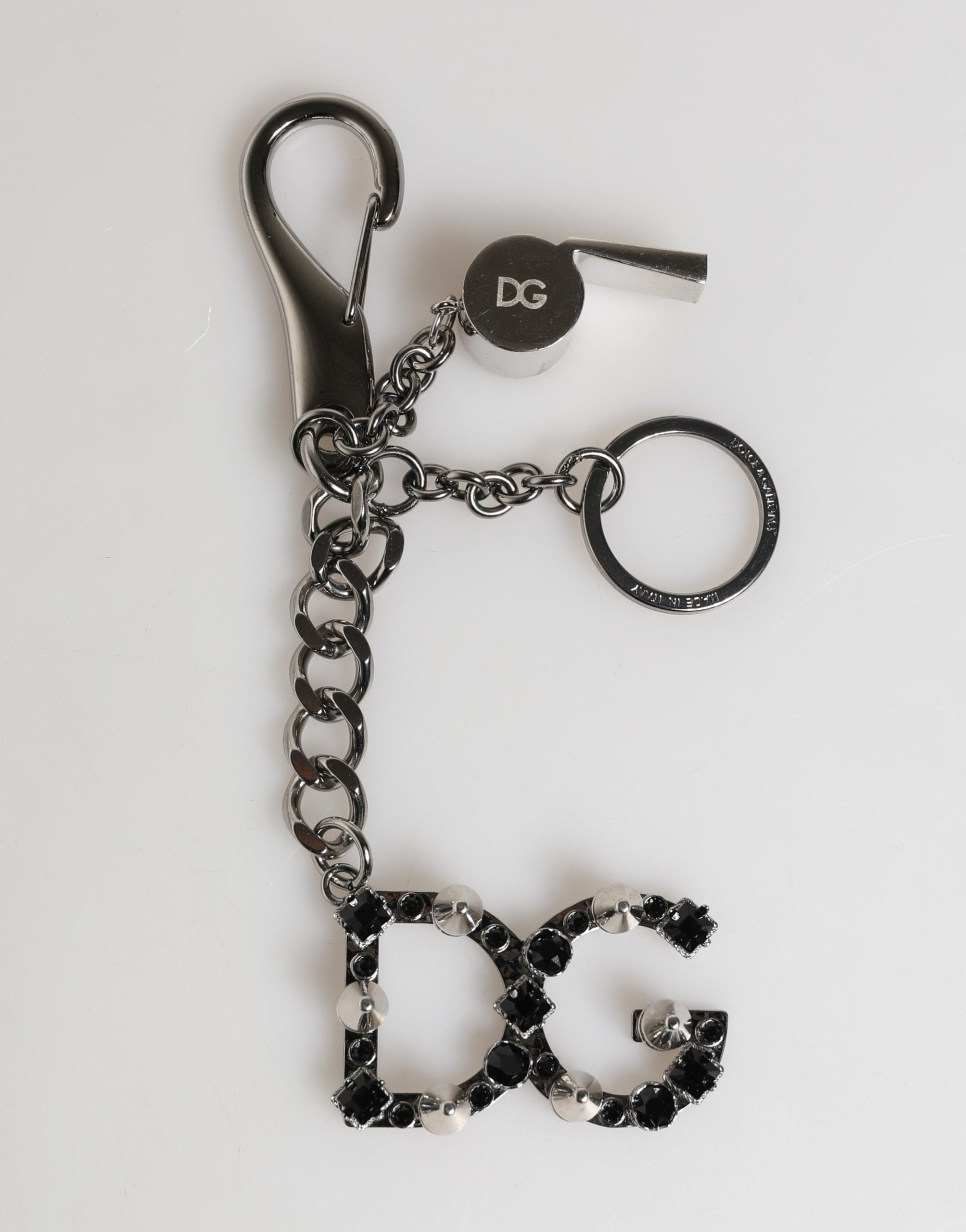Dolce & Gabbana Keyring with DG Logo in Silver Brass and Crystal-2