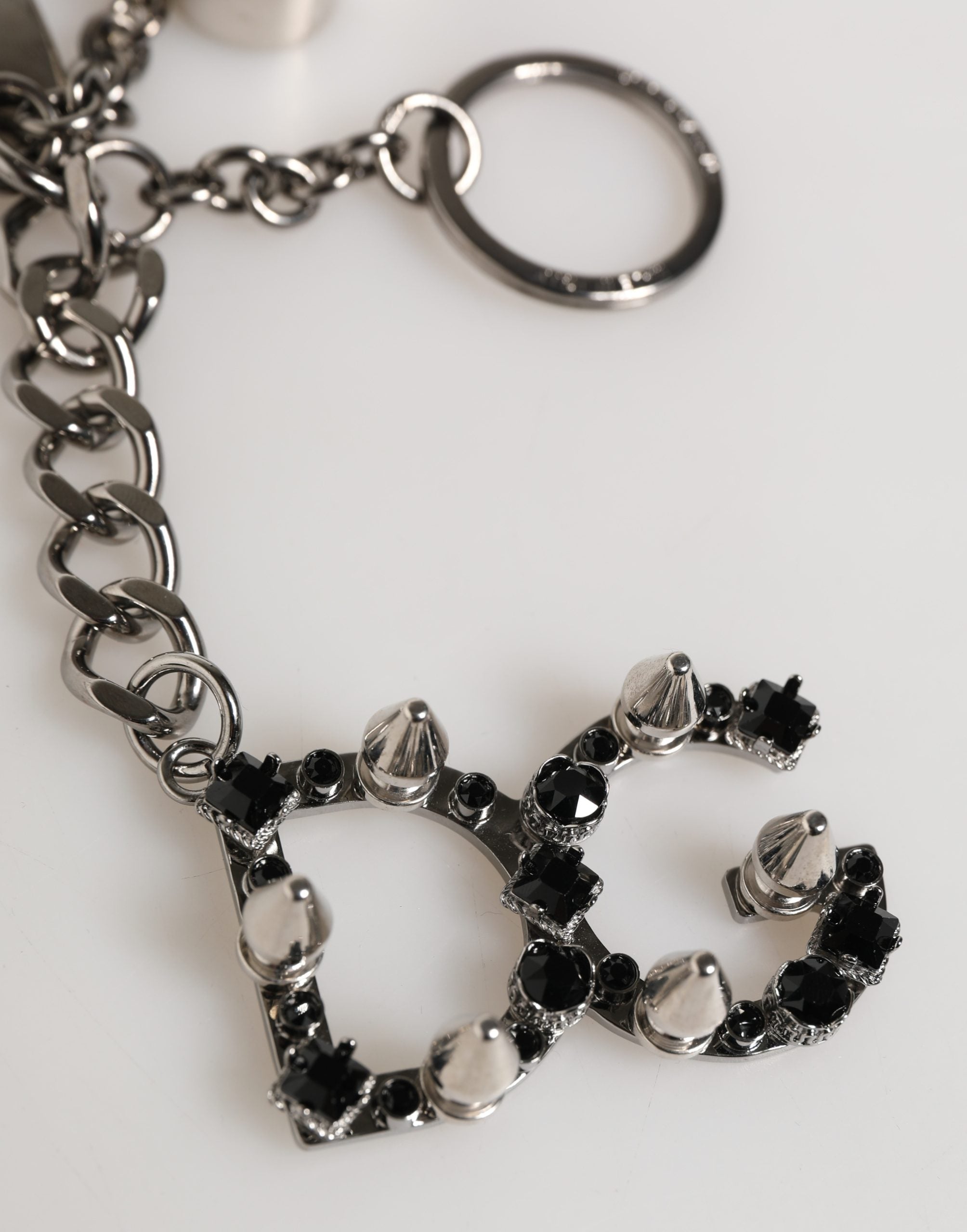 Dolce & Gabbana Keyring with DG Logo in Silver Brass and Crystal-3