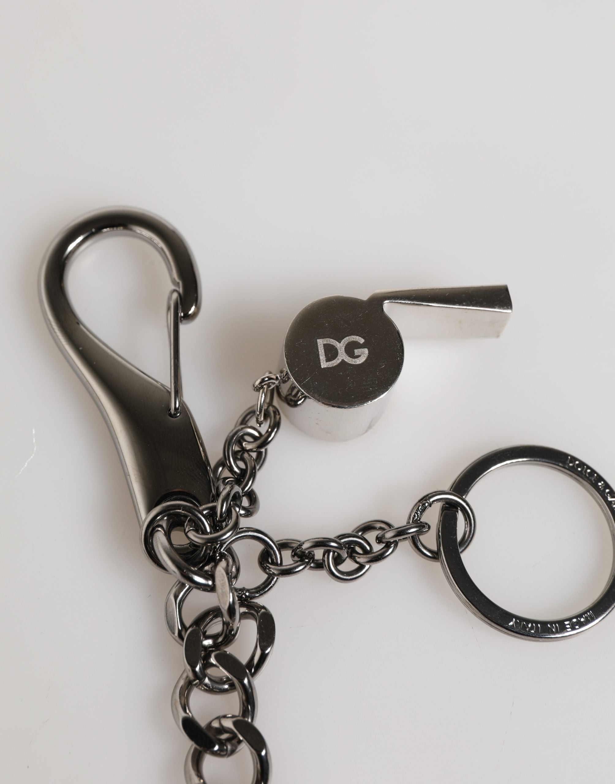 Dolce & Gabbana Keyring with DG Logo in Silver Brass and Crystal-4