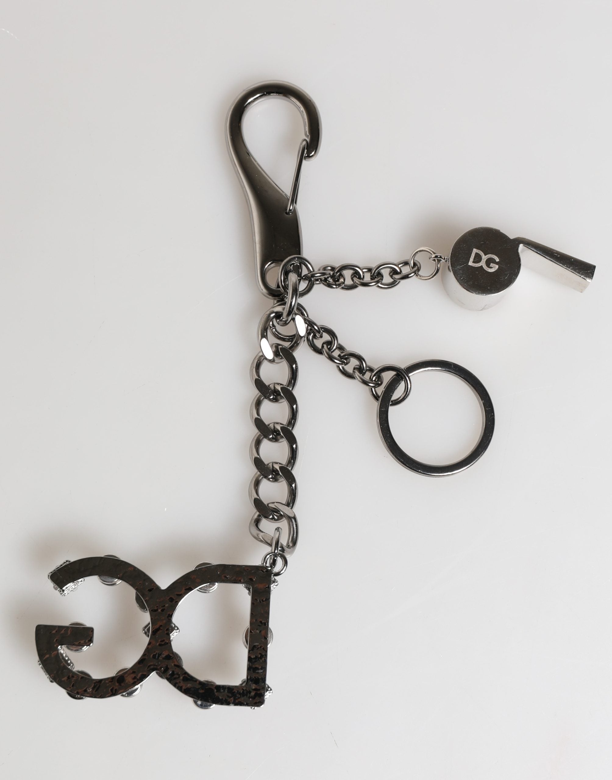 Dolce & Gabbana Keyring with DG Logo in Silver Brass and Crystal-5