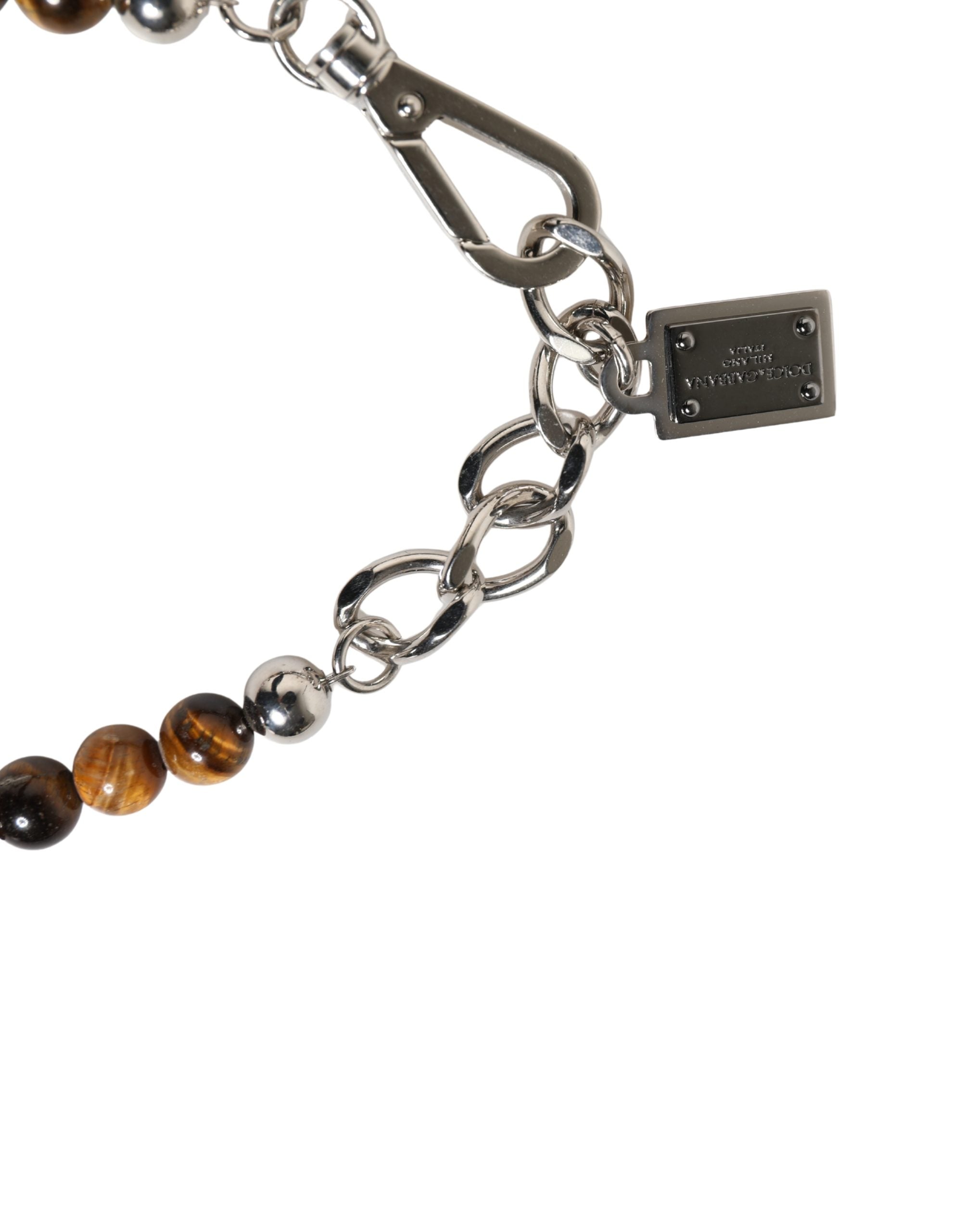 Dolce & Gabbana Armband mit silberfarbenen Messingketten, Perlen und DG-Logo-4