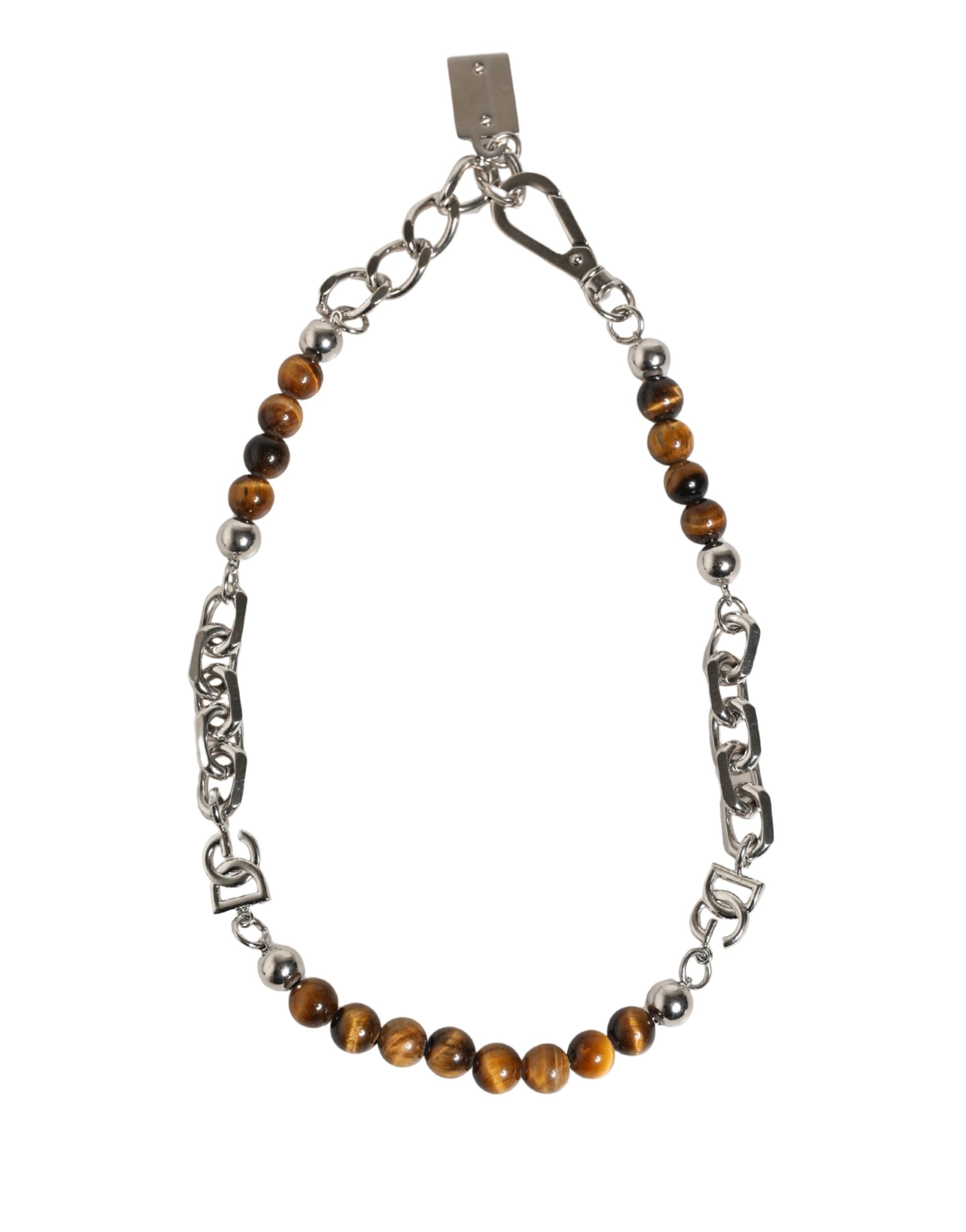 Dolce & Gabbana Armband mit silberfarbenen Messingketten, Perlen und DG-Logo-5