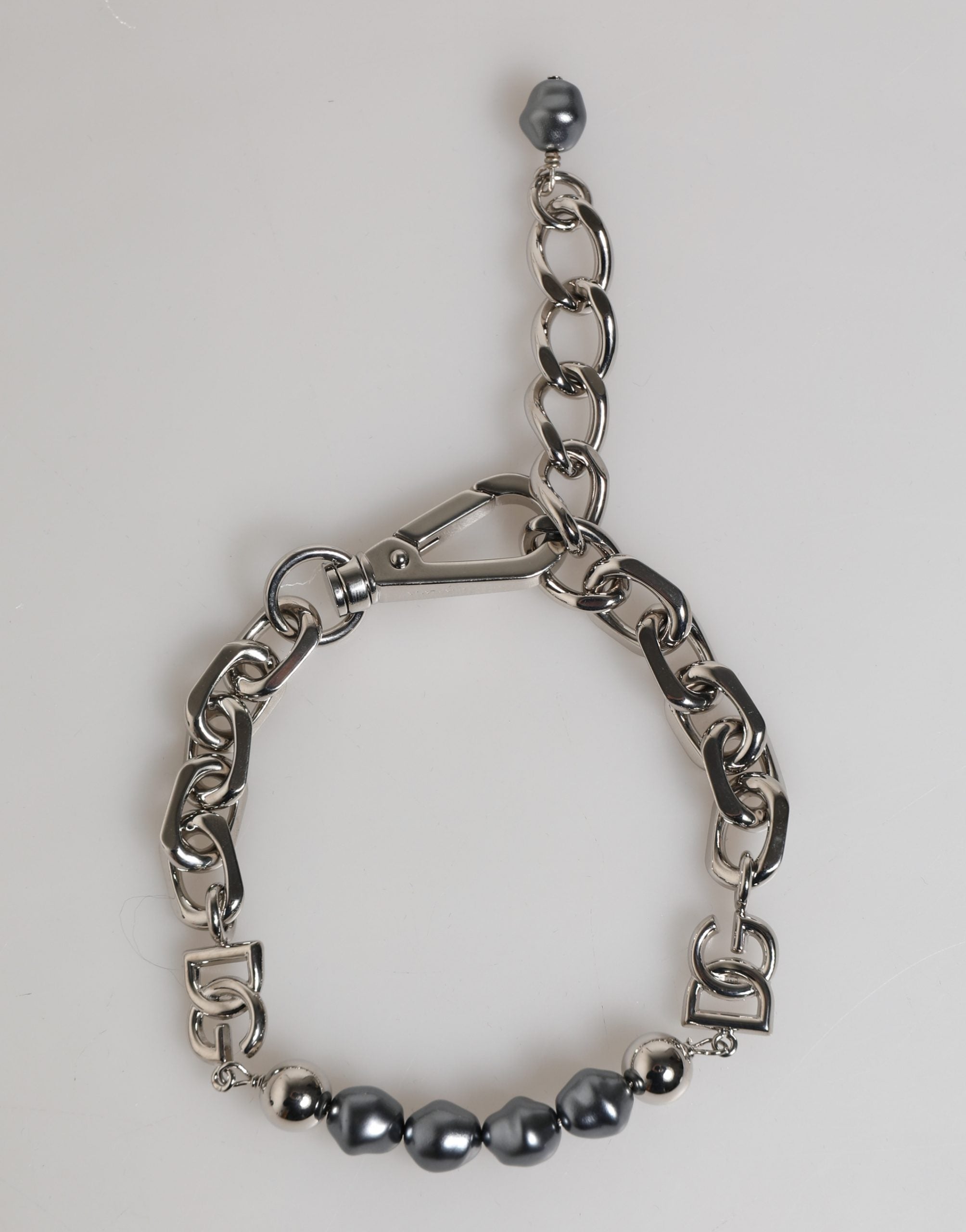 Dolce & Gabbana bracelet with silver-tone chain, lobster clasp, logo, and grey pearls-1