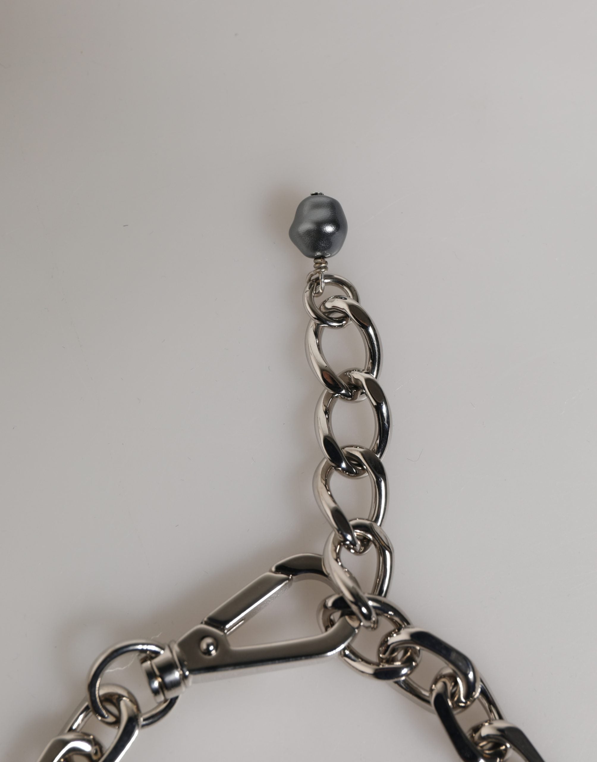 Dolce & Gabbana bracelet with silver-tone chain, lobster clasp, logo, and grey pearls-4