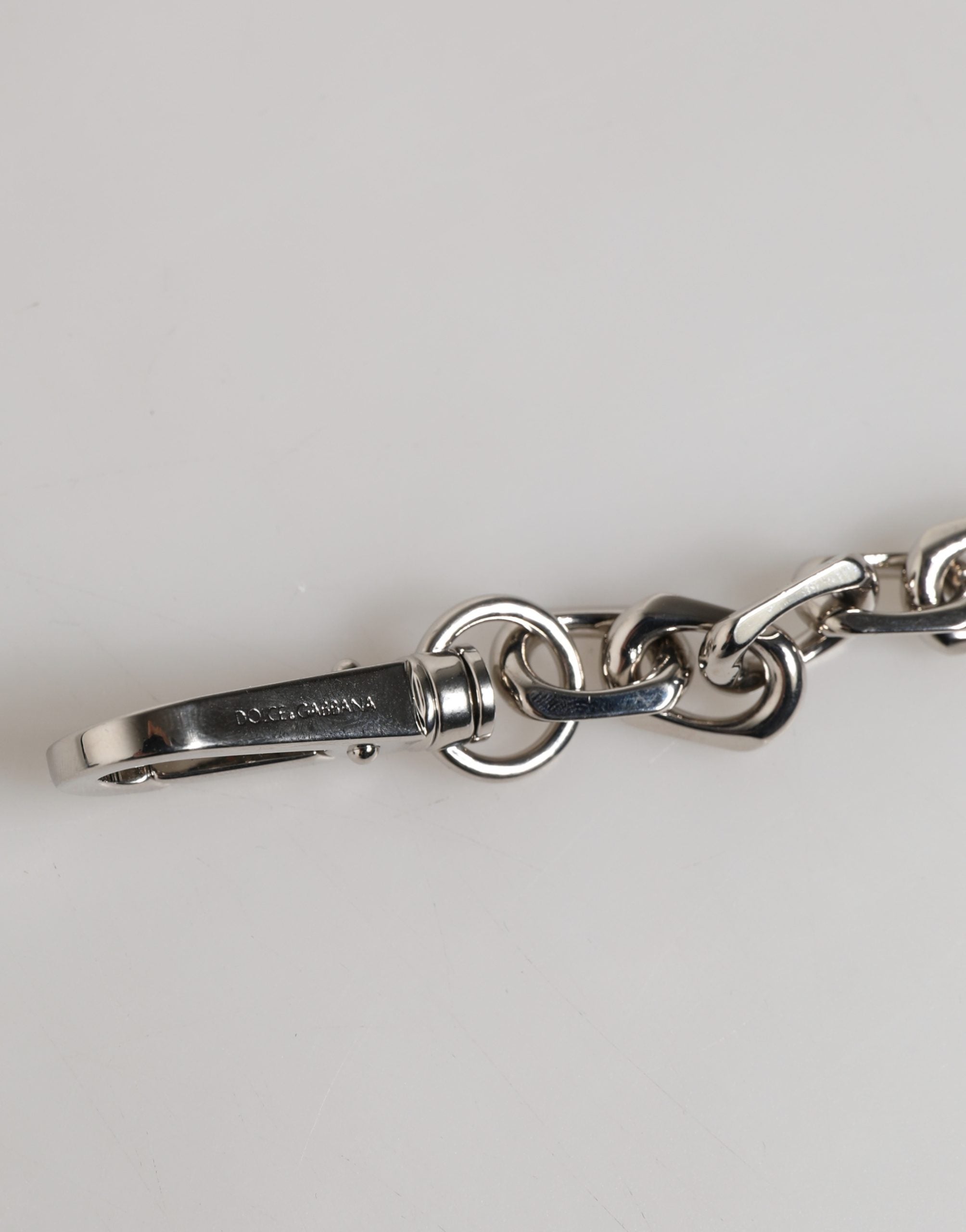 Dolce & Gabbana bracelet with silver-tone chain, lobster clasp, logo, and grey pearls-6