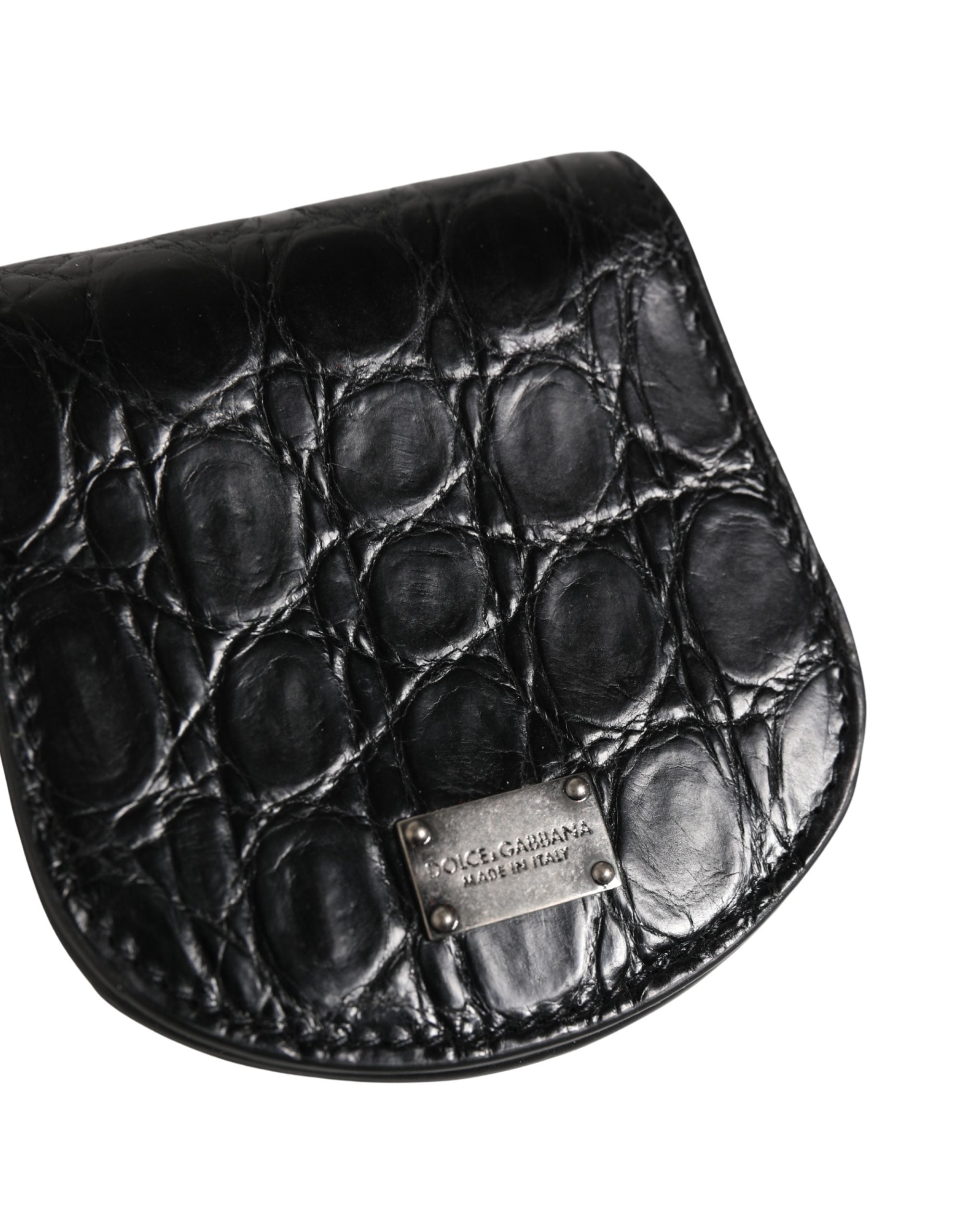 Dolce & Gabbana Black Exotic Leather Condom Pouch, Wallet-3