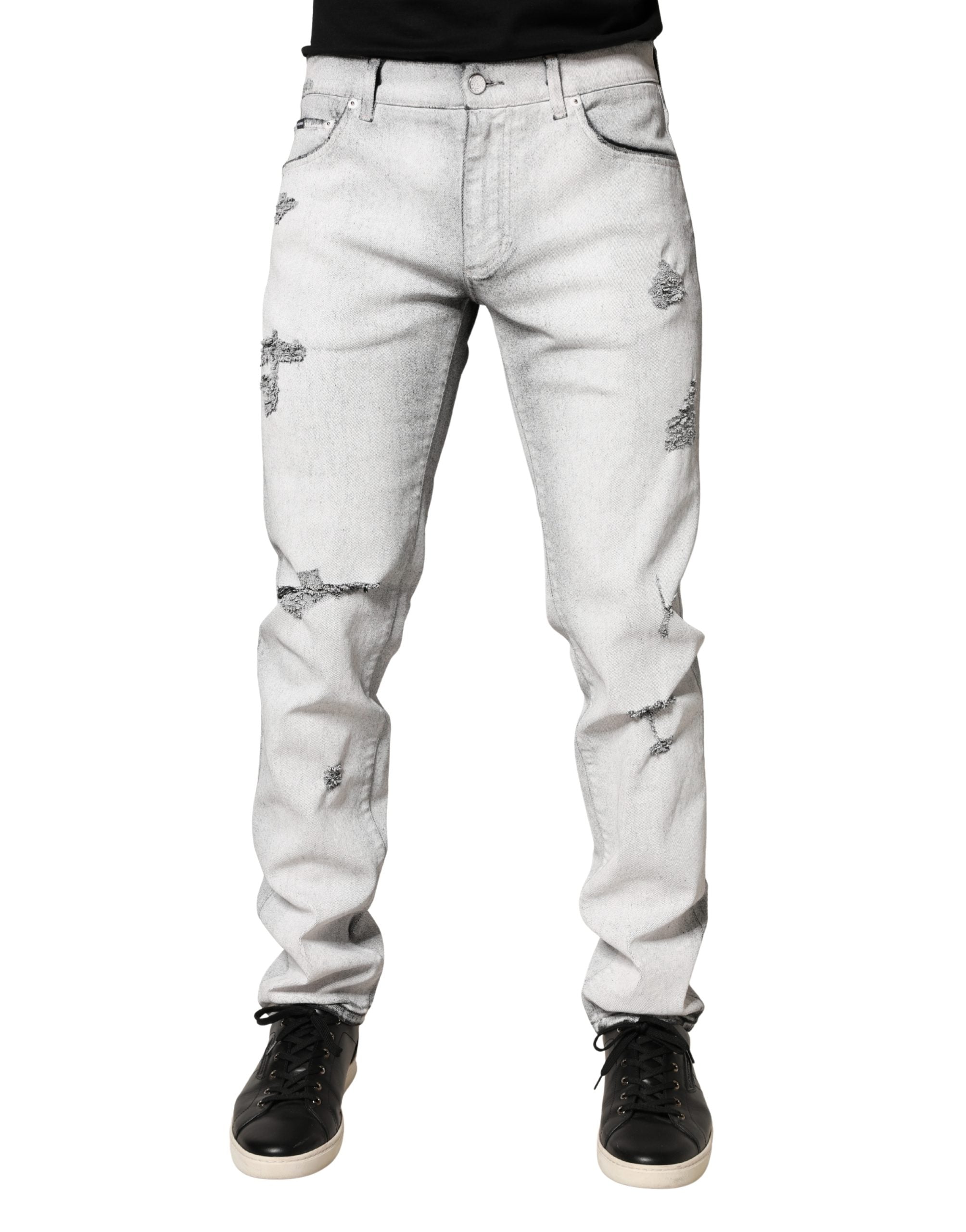 Dolce & Gabbana Men's Light Grey Distressed Denim Skinny Jeans-2