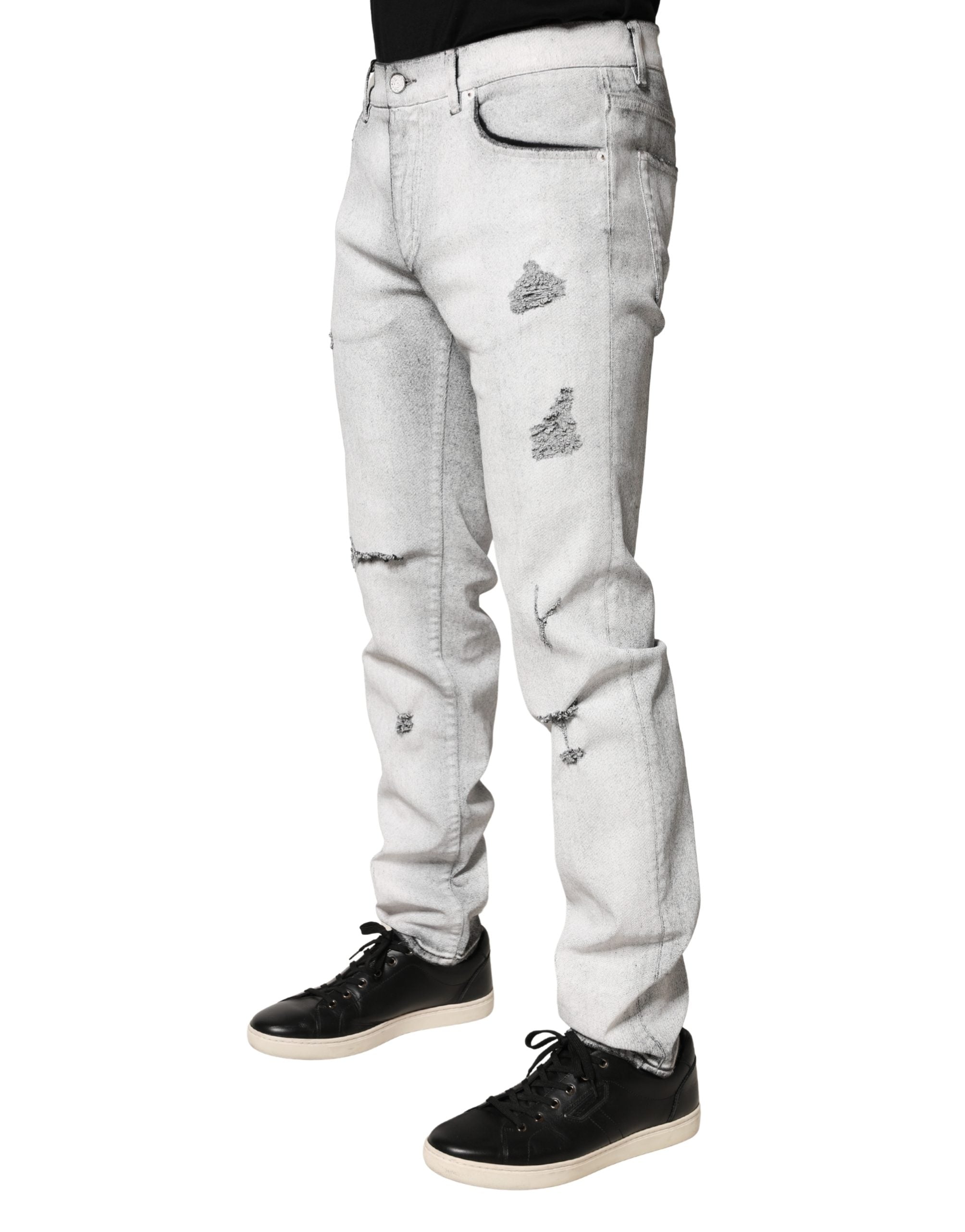 Dolce & Gabbana Men's Light Grey Distressed Denim Skinny Jeans-3