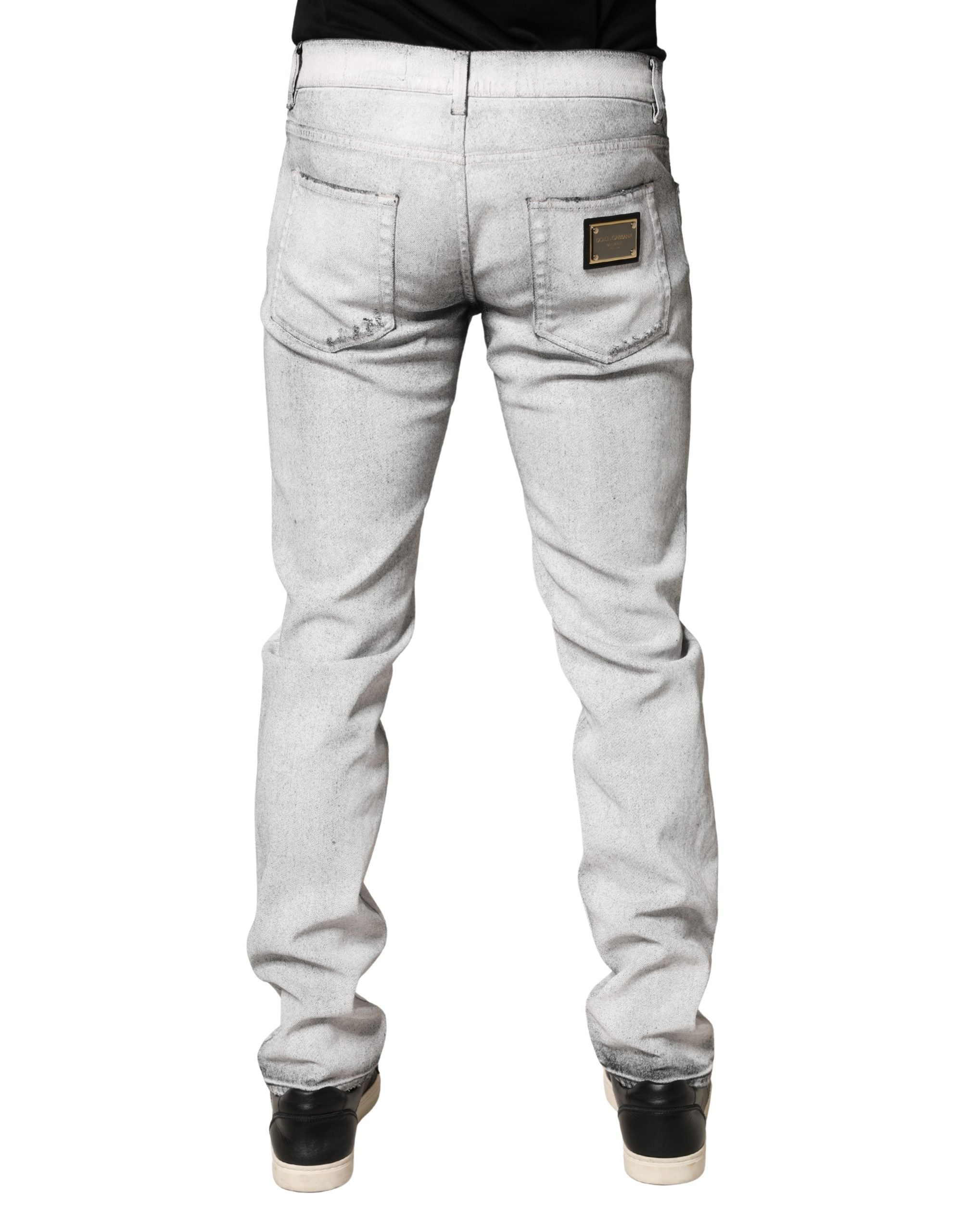 Dolce & Gabbana Men's Light Grey Distressed Denim Skinny Jeans-4