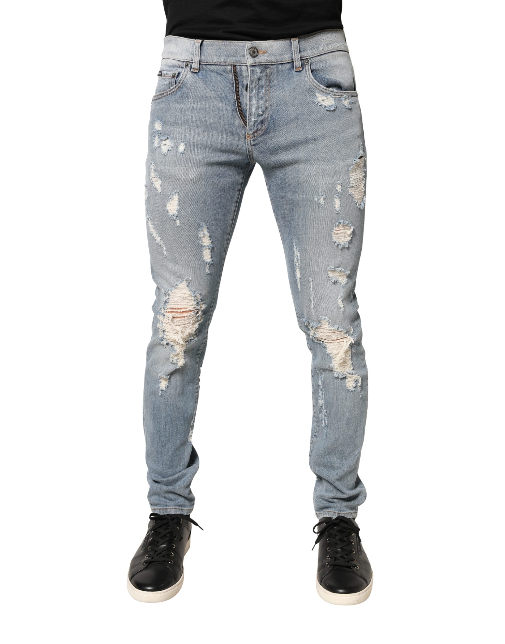 Dolce & Gabbana Men's Light Blue Distressed Denim Skinny Jeans-2