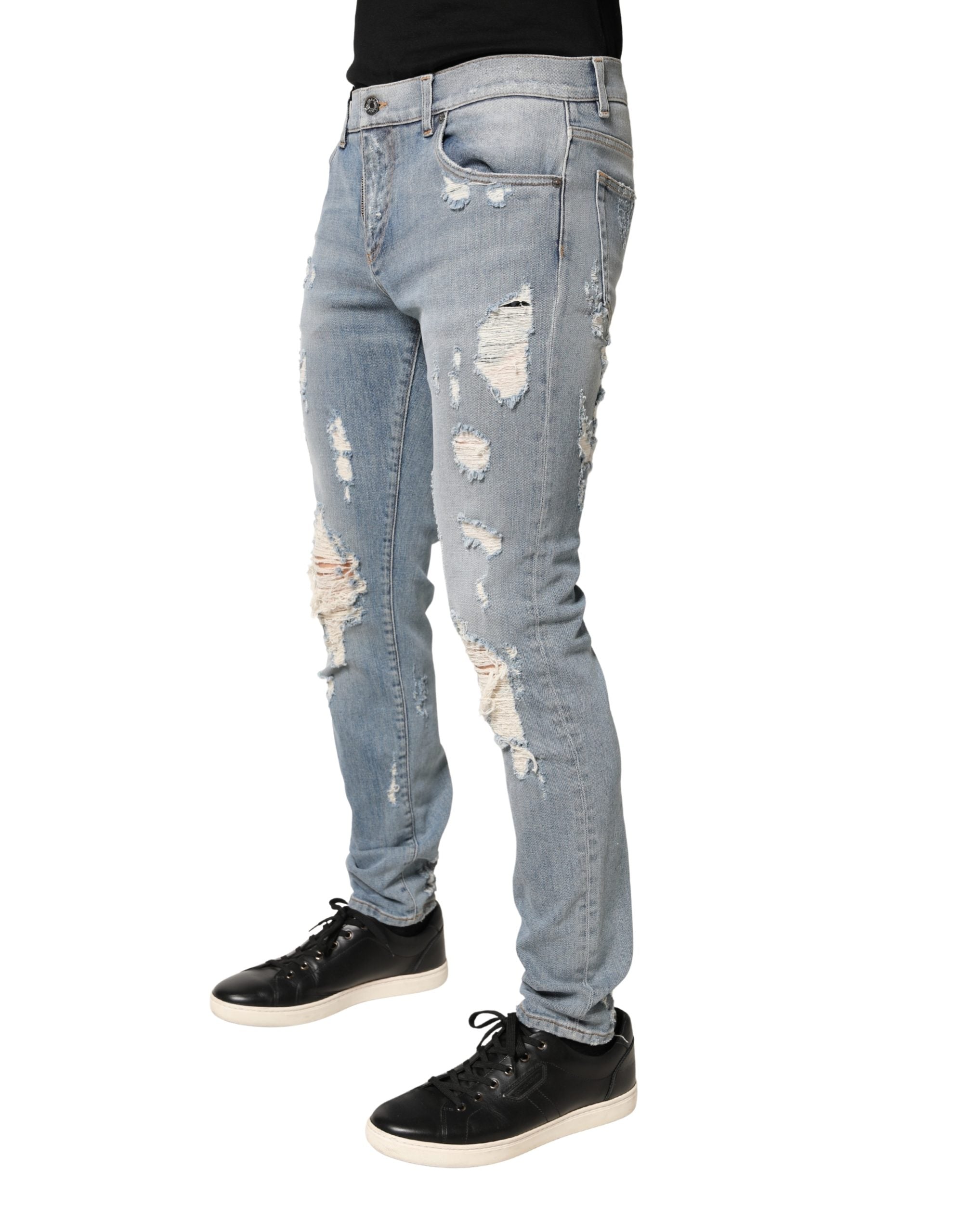Dolce & Gabbana Men's Light Blue Distressed Denim Skinny Jeans-3