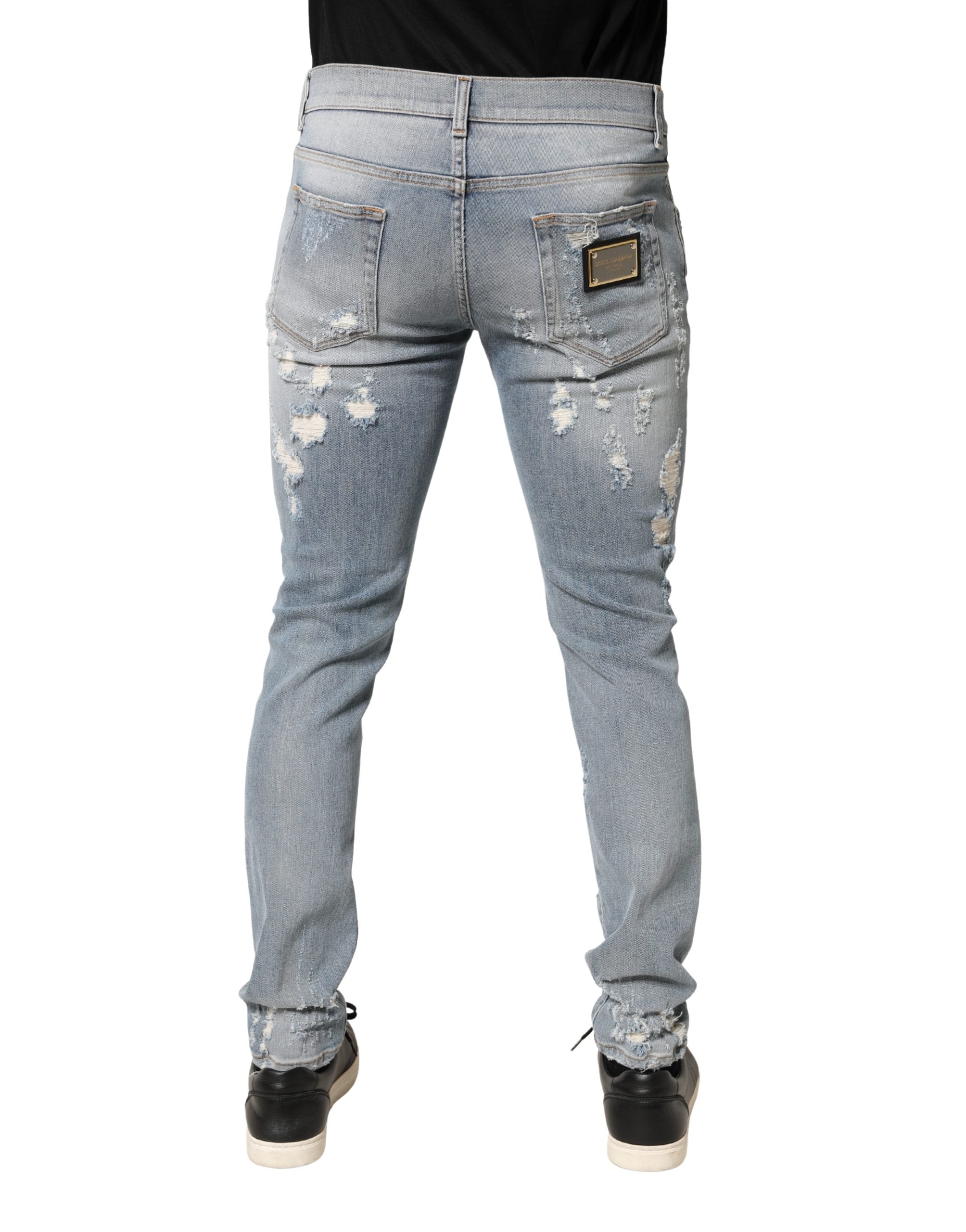 Dolce & Gabbana Men's Light Blue Distressed Denim Skinny Jeans-4