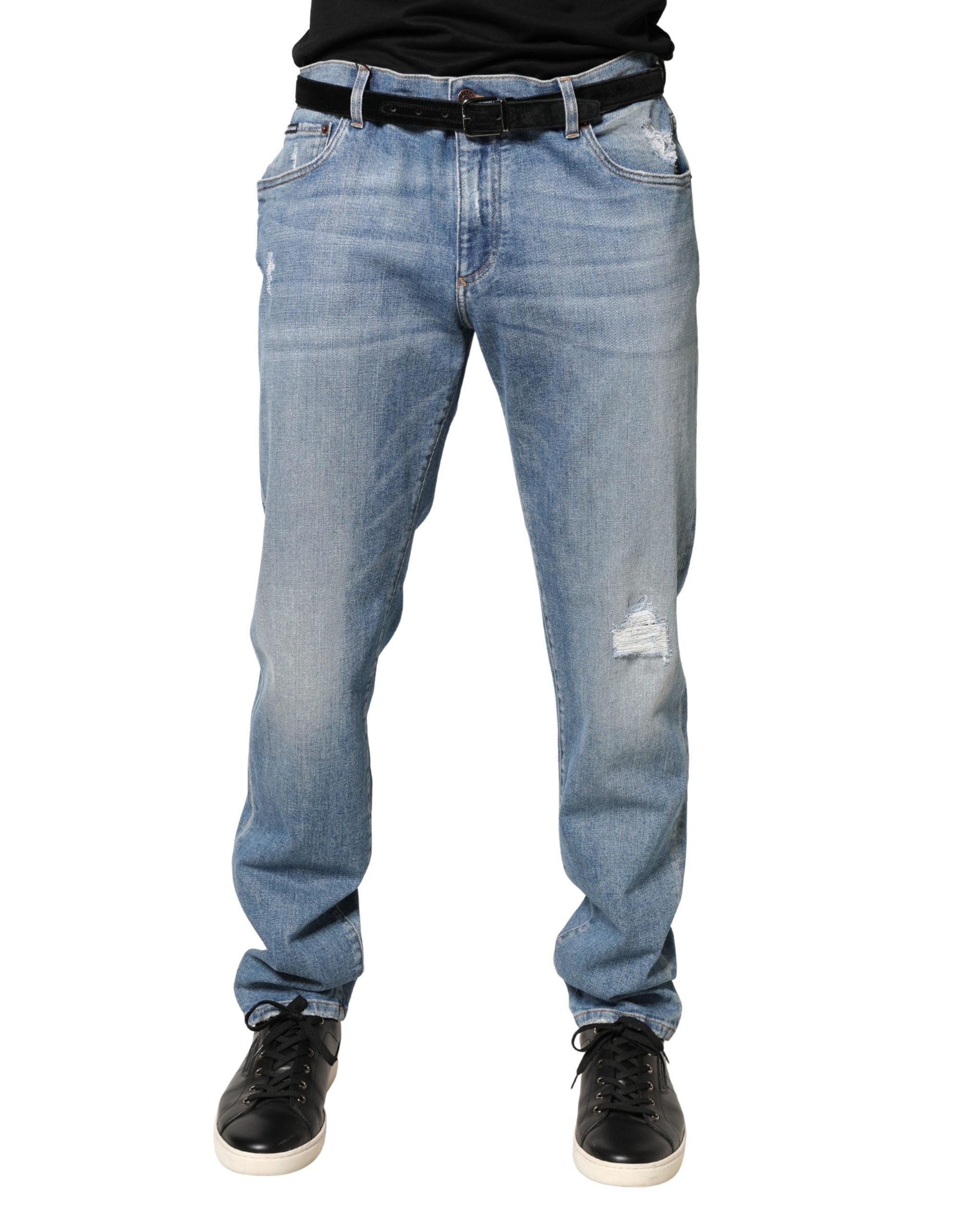 Dolce & Gabbana Men's Blue Frayed Slim Fit Cotton Jeans