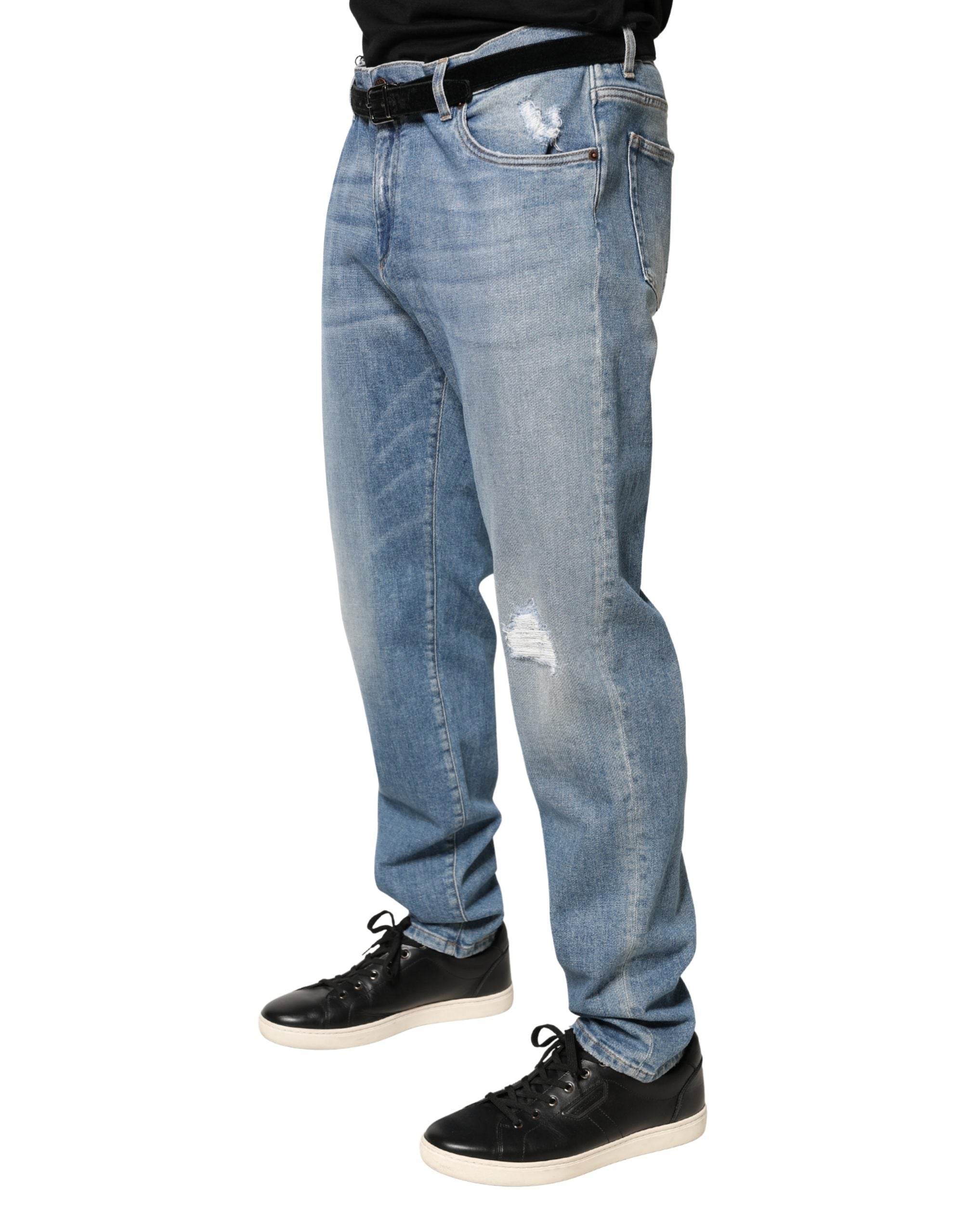 Dolce & Gabbana Men's Blue Frayed Slim Fit Cotton Jeans-3