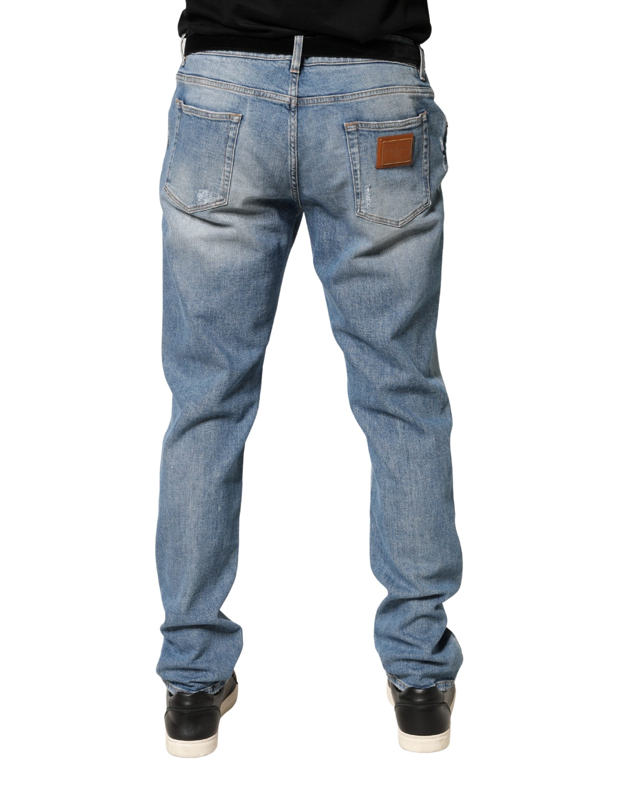 Dolce & Gabbana Men's Blue Frayed Slim Fit Cotton Jeans-4