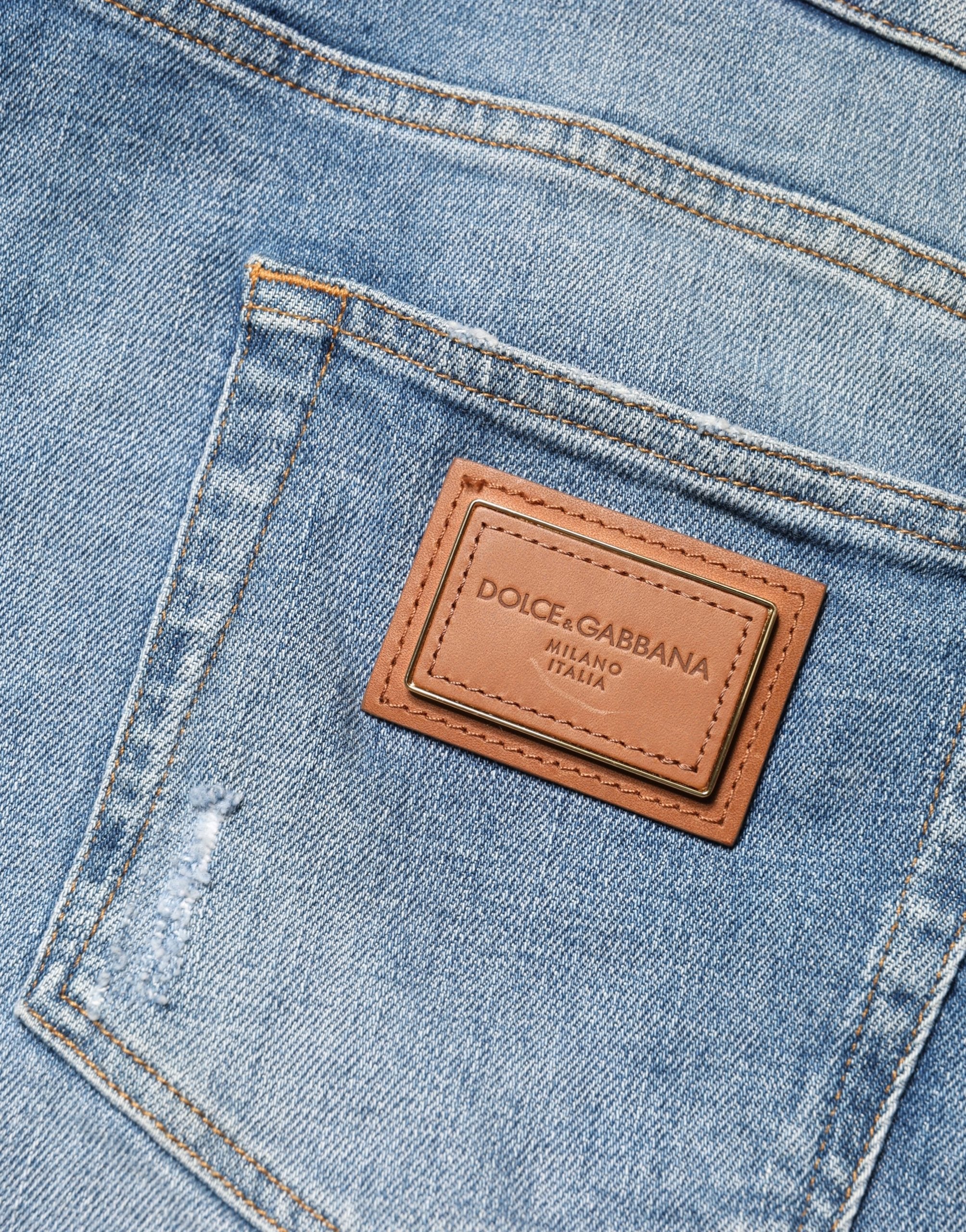 Dolce & Gabbana Men's Blue Frayed Slim Fit Cotton Jeans-5