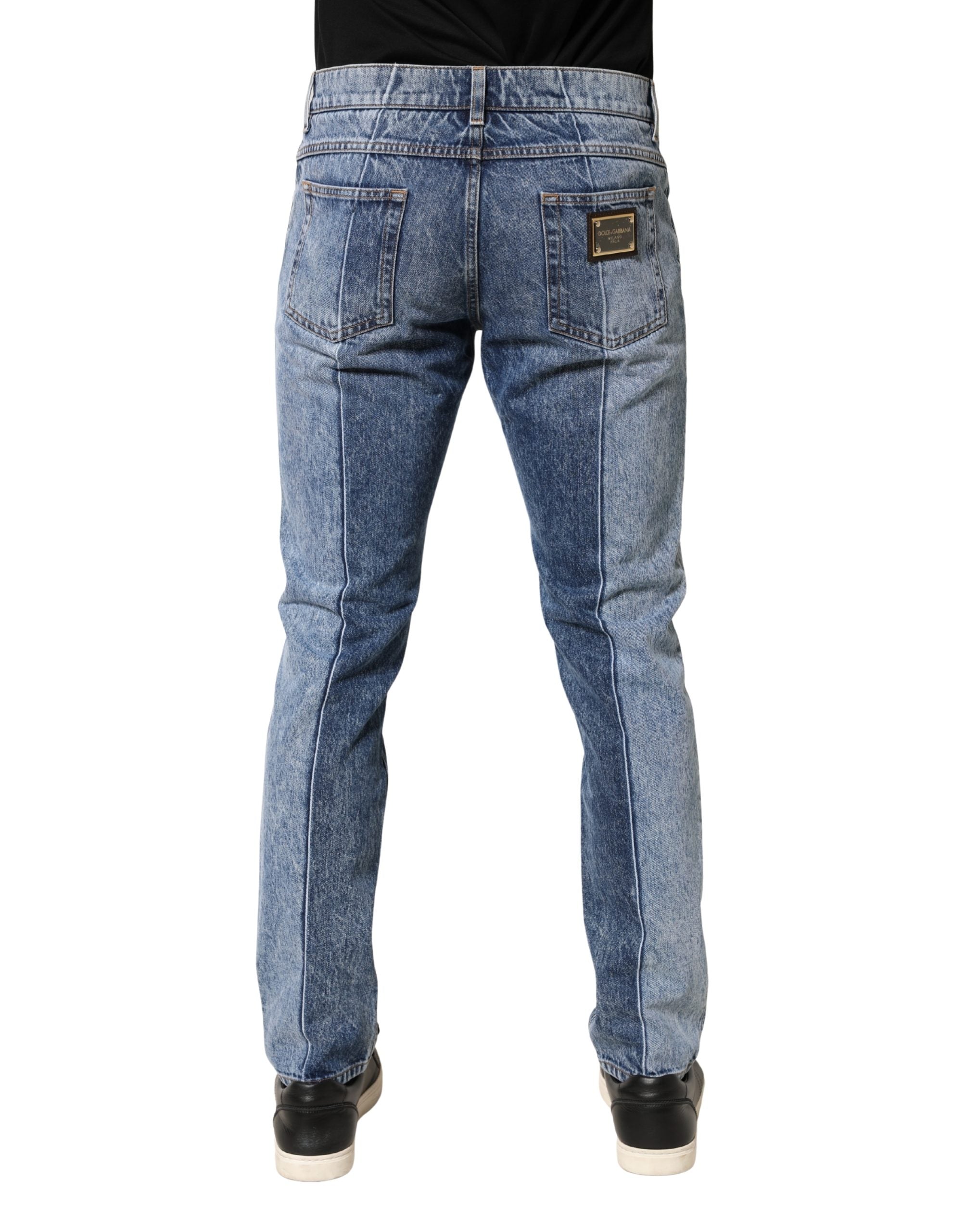 Dolce & Gabbana Men's Two-Tone Blue Cotton Regular Fit Jeans-4