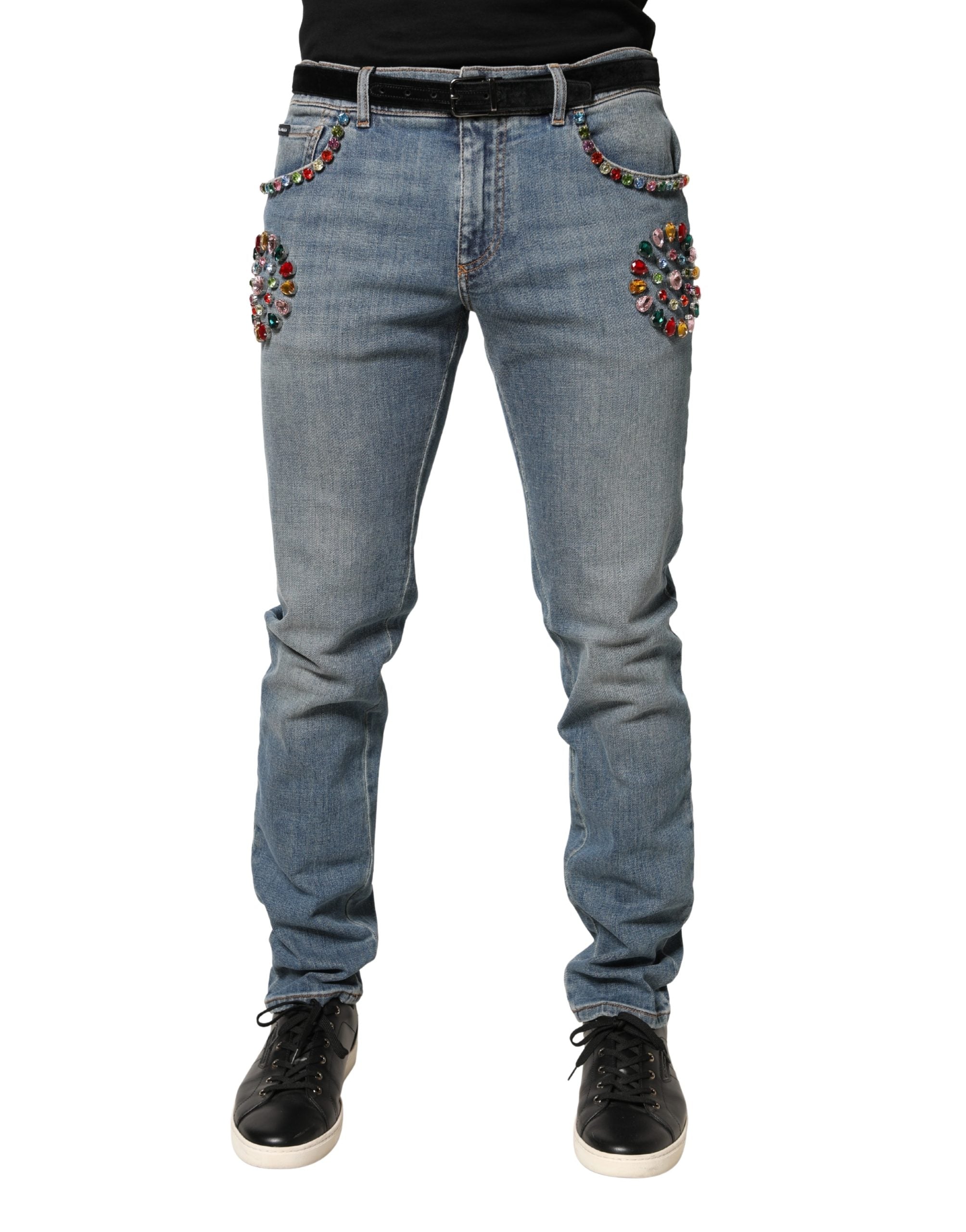 Dolce & Gabbana Blue Cotton Trim Jeans, Loose Fit, Men-2